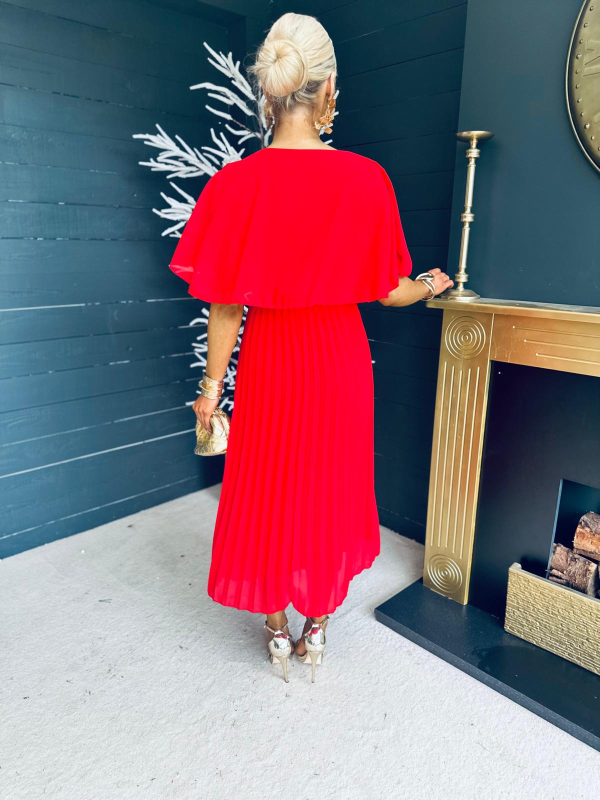 Stace Pleated Midi Dress Red