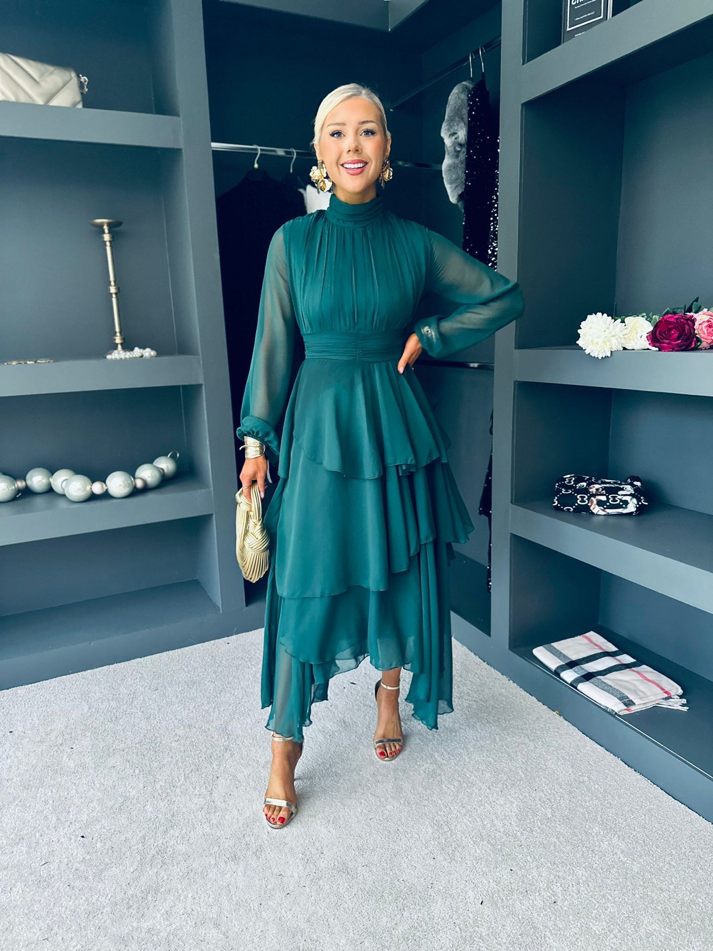 Remi Layered Occasion Midi Dress Forest