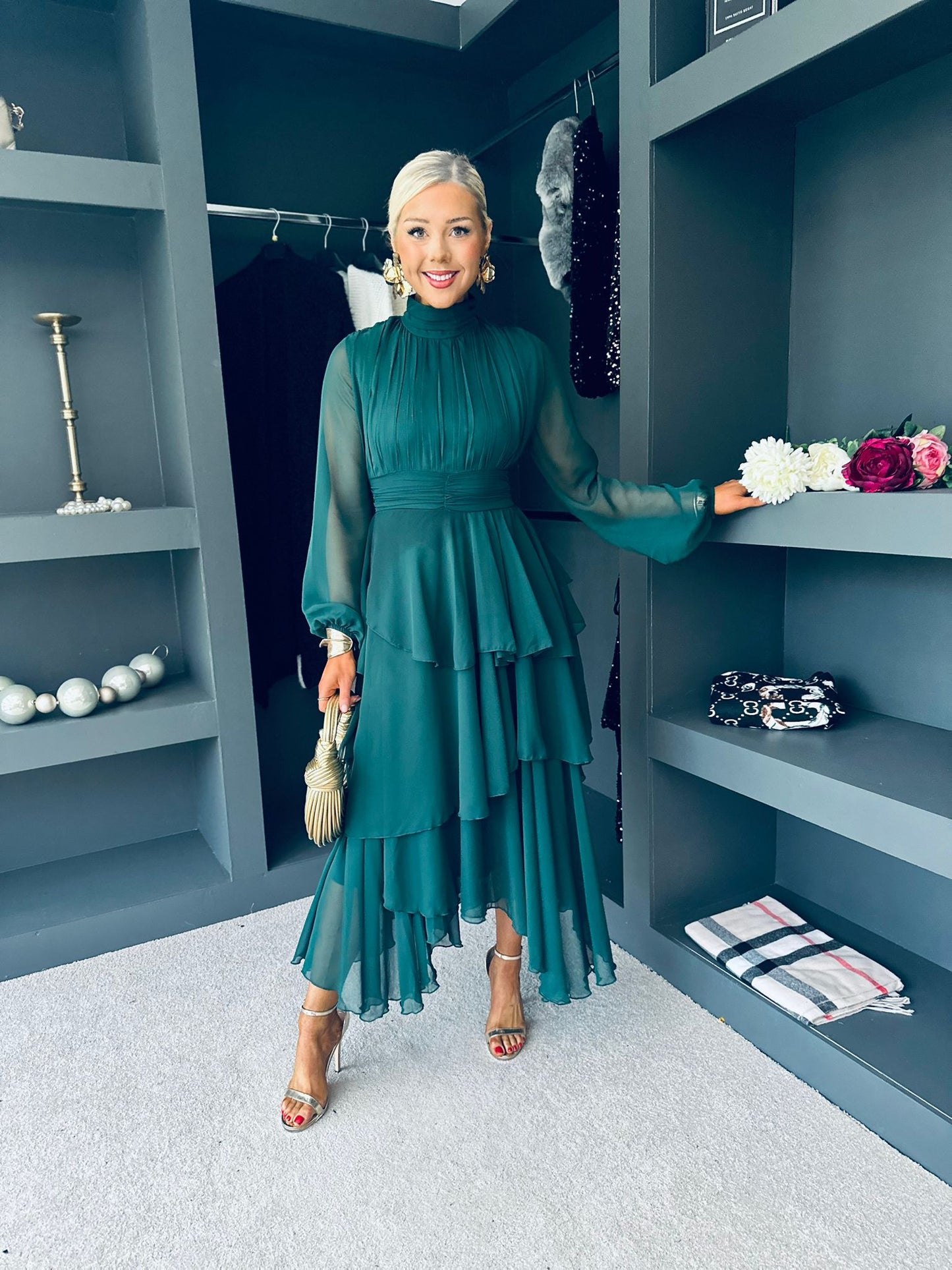 Remi Layered Occasion Midi Dress Forest