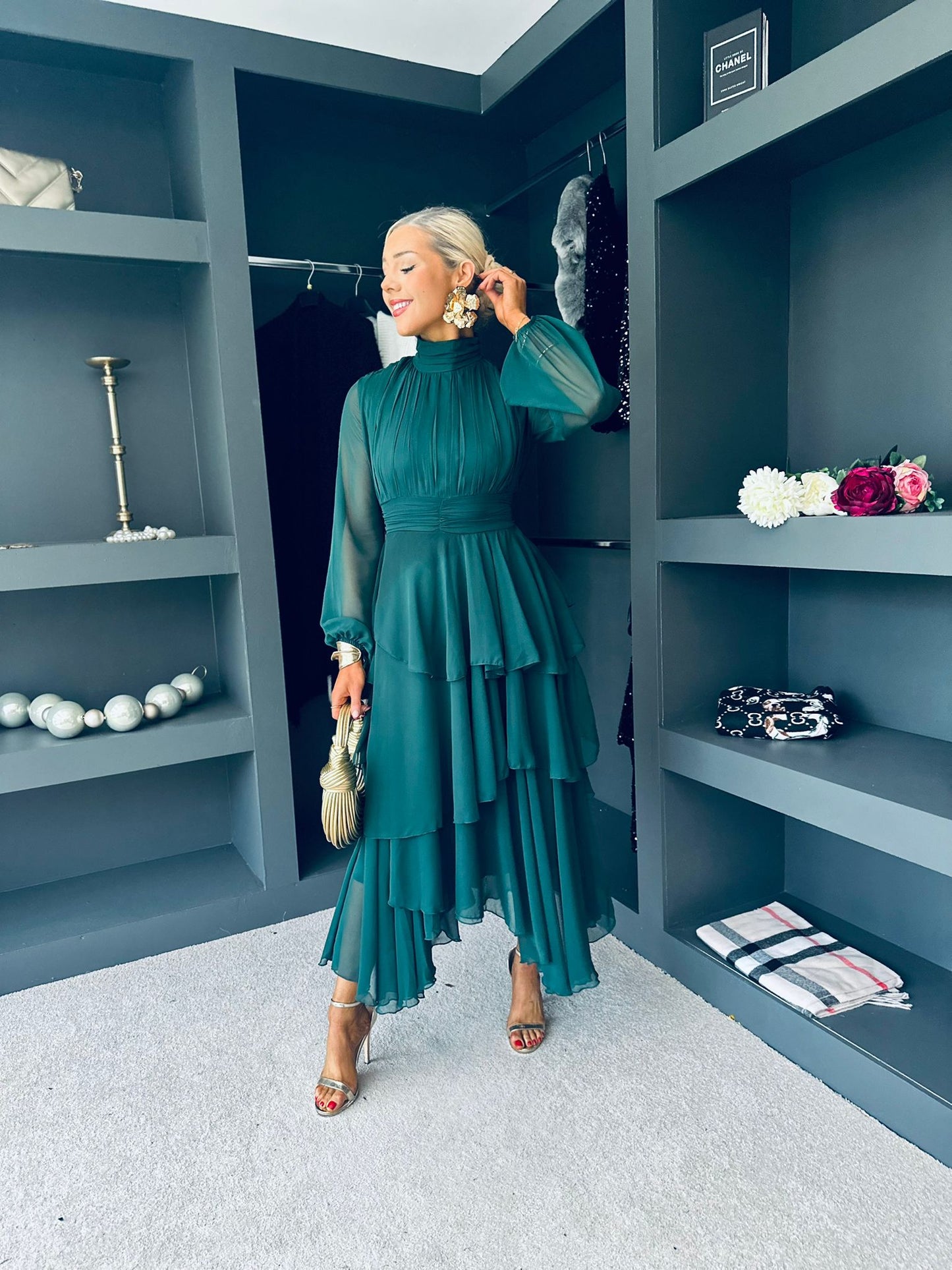 Remi Layered Occasion Midi Dress Forest