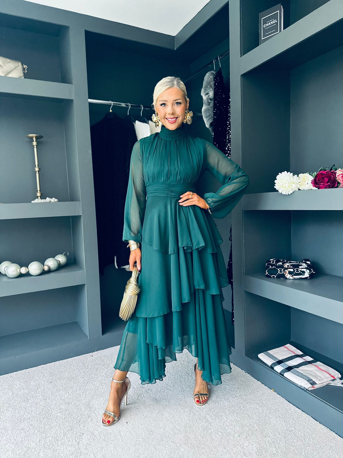Remi Layered Occasion Midi Dress Forest
