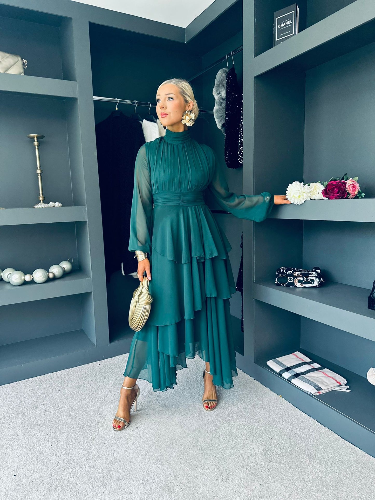 Remi Layered Occasion Midi Dress Forest