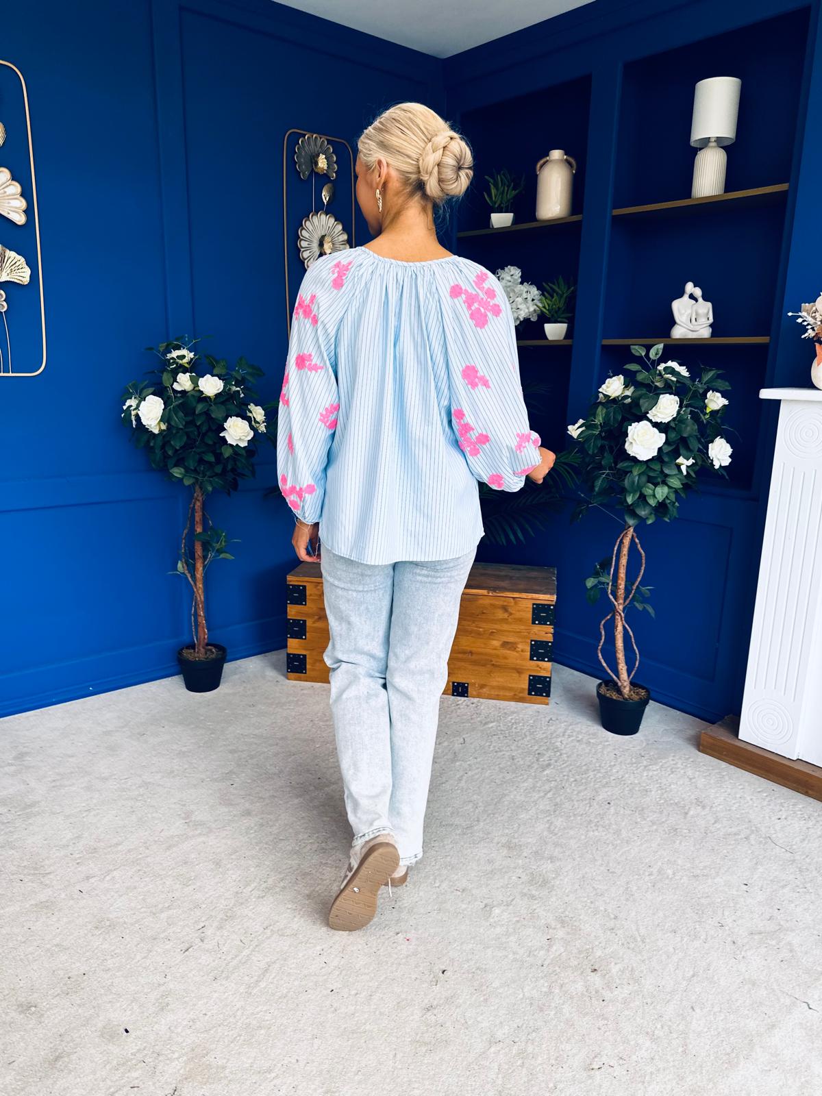 Gloria Embroidered Top Blue