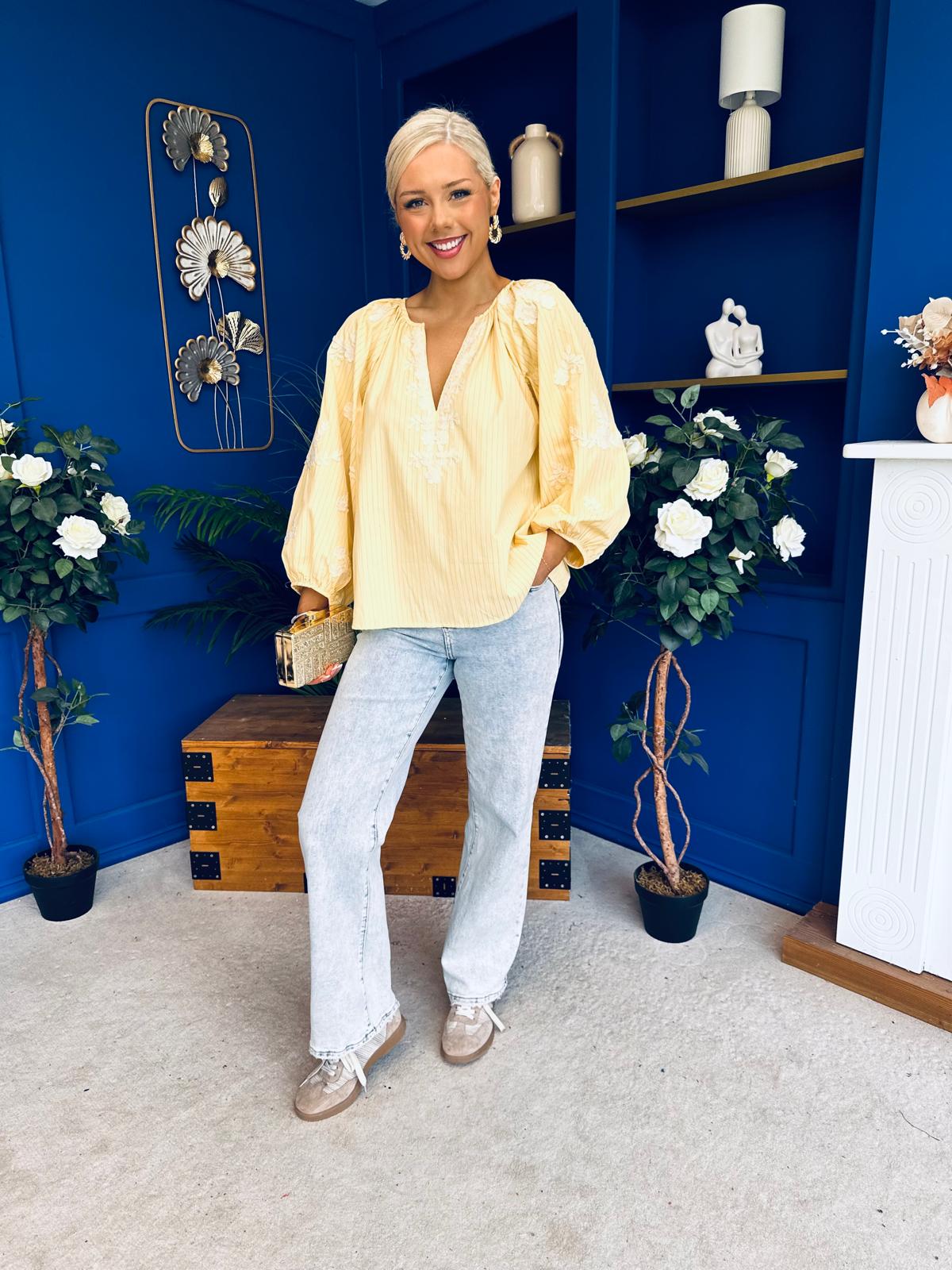 Gloria Embroidered Top Yellow