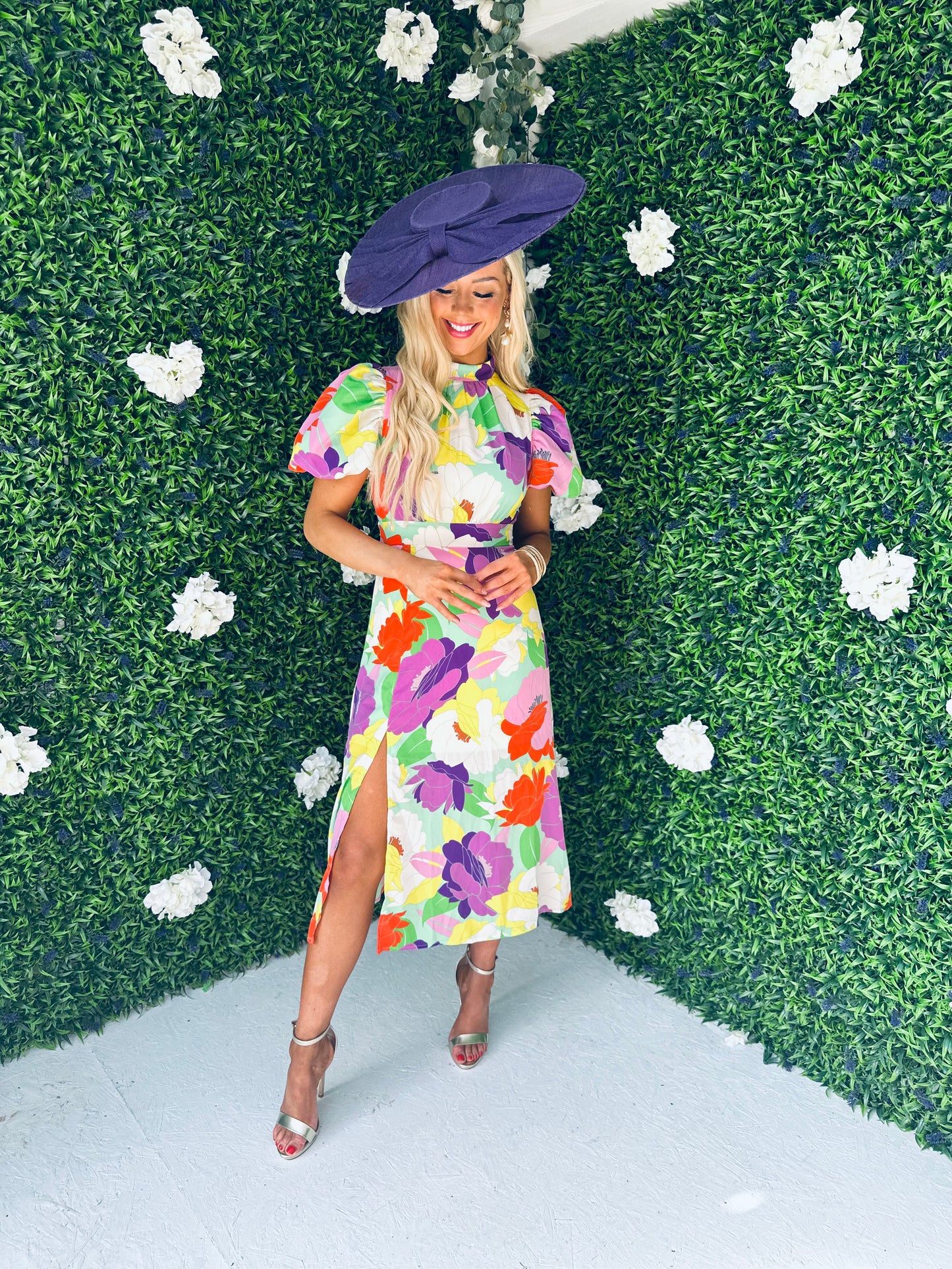 Lilith Puff Sleeve Midi Dress Multi Floral