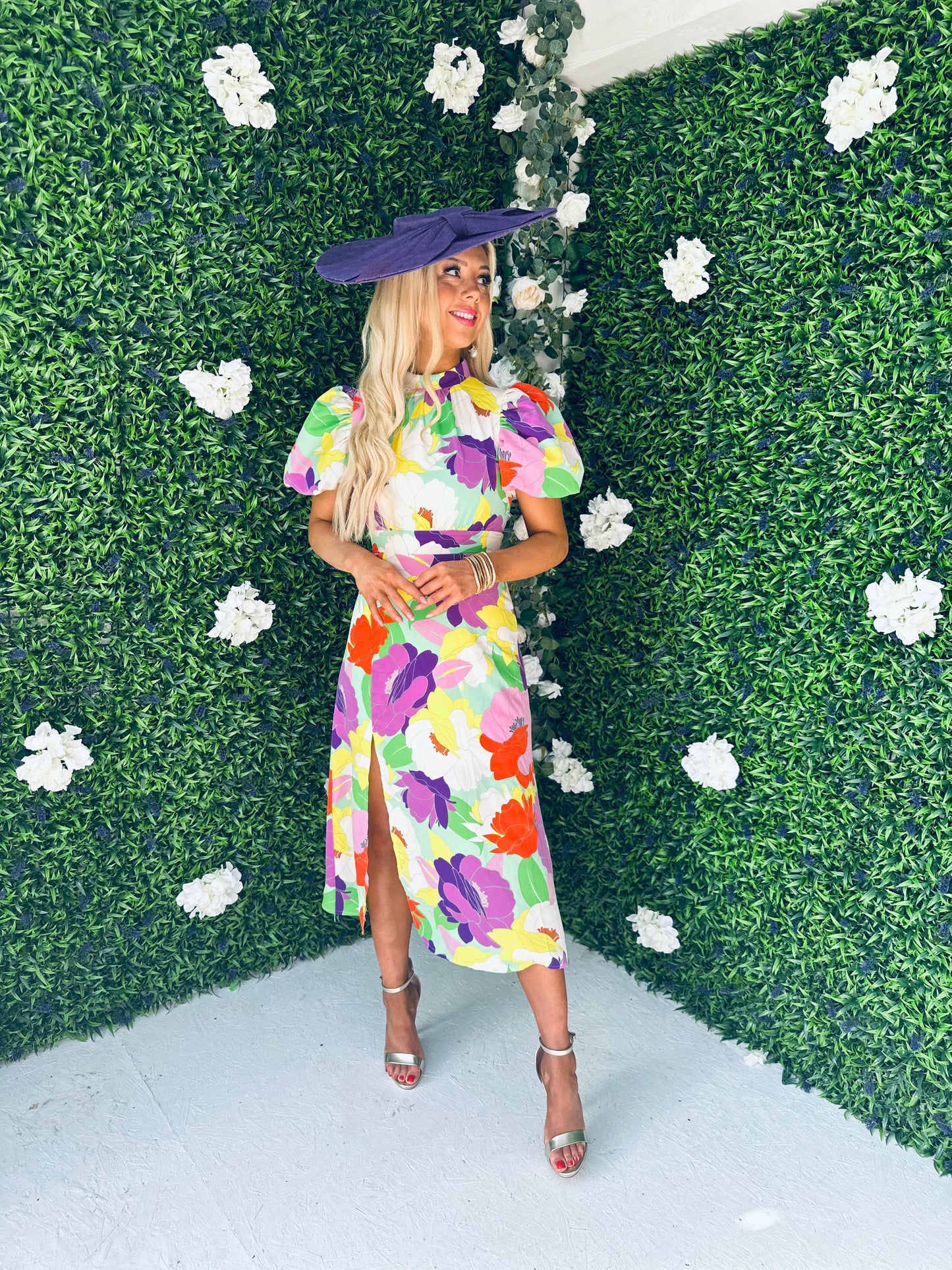 Lilith Puff Sleeve Midi Dress Multi Floral