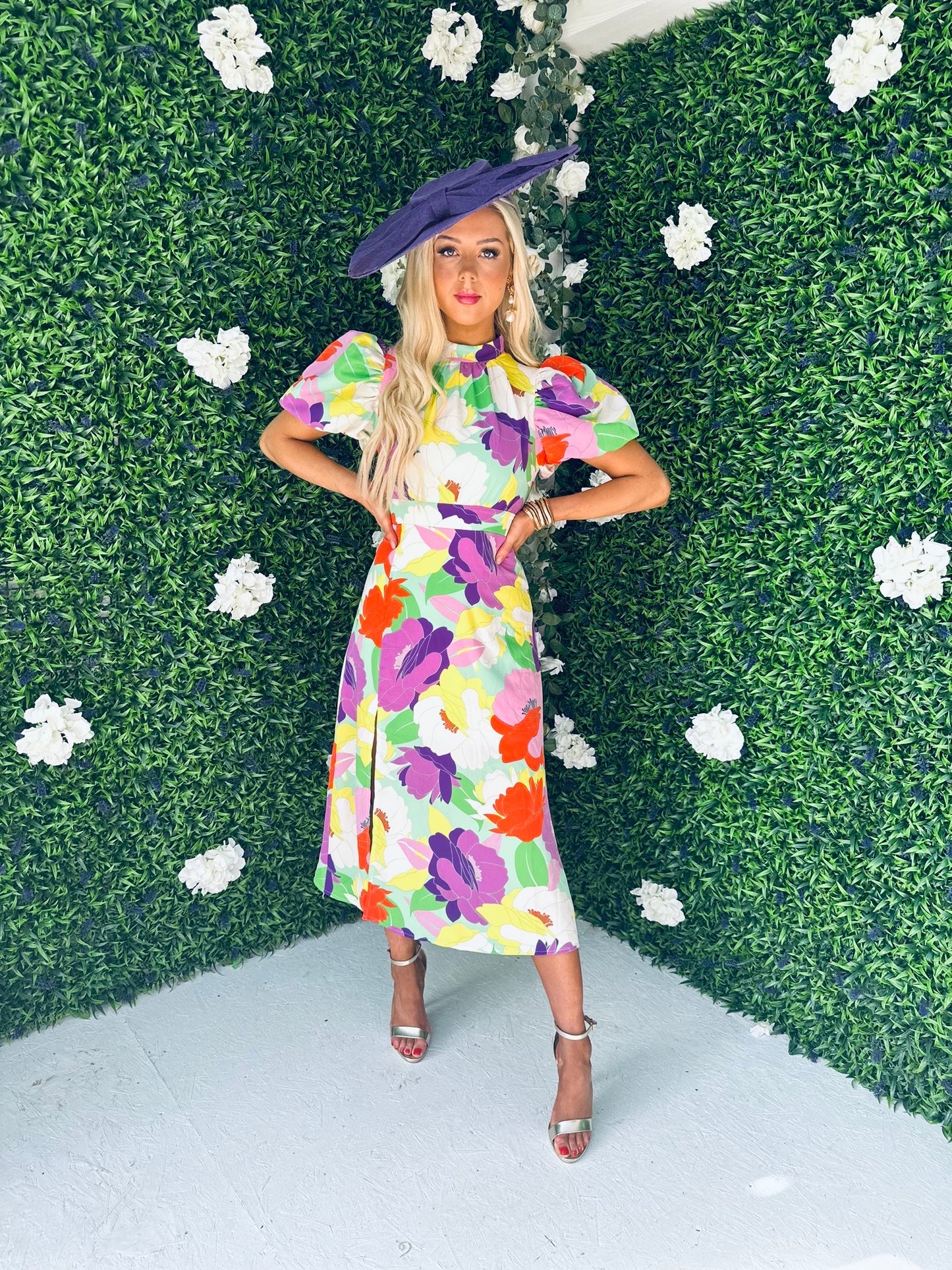 Lilith Puff Sleeve Midi Dress Multi Floral