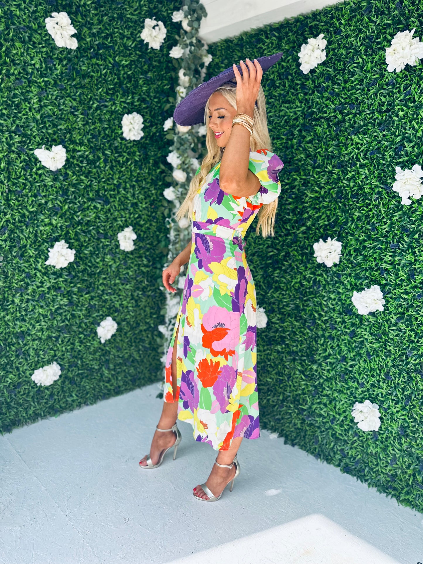 Lilith Puff Sleeve Midi Dress Multi Floral