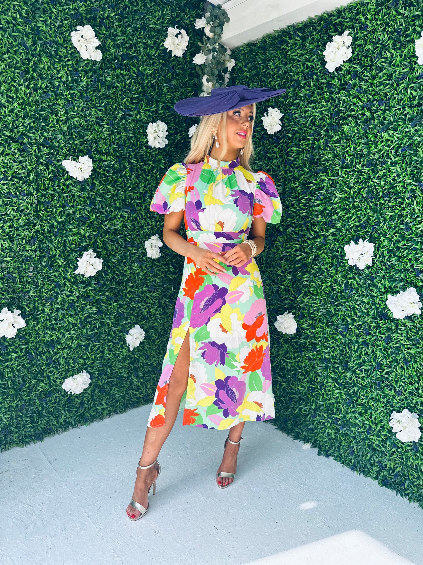 Lilith Puff Sleeve Midi Dress Multi Floral