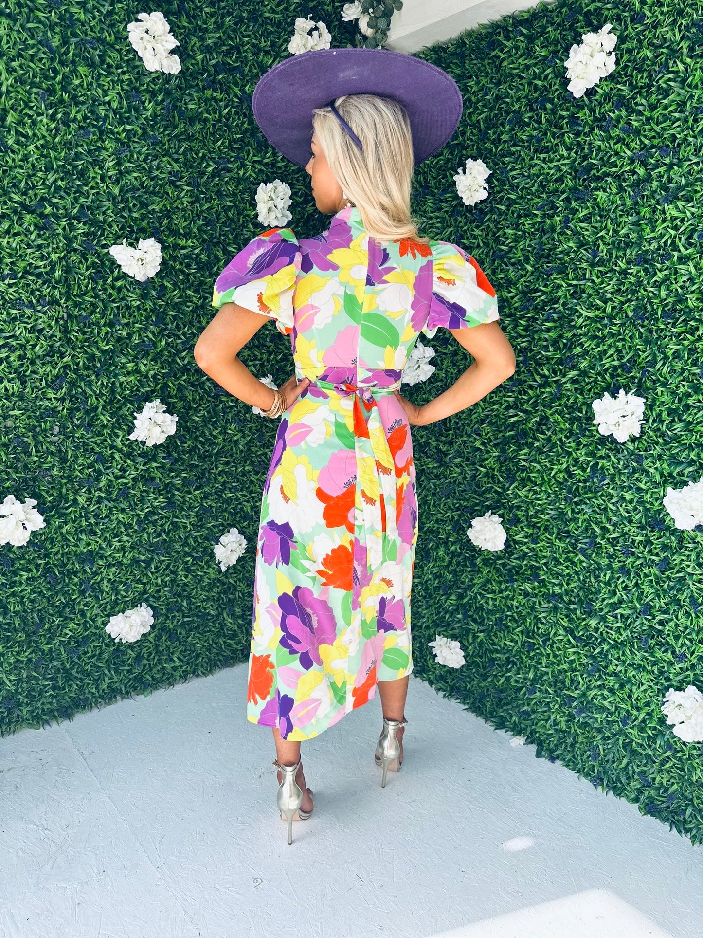 Lilith Puff Sleeve Midi Dress Multi Floral
