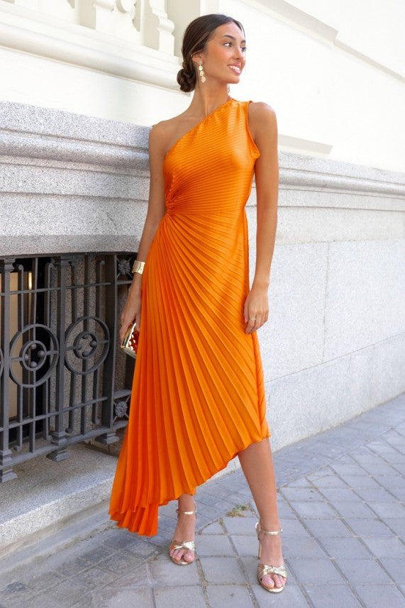 Alissa Pleat Dress Orange