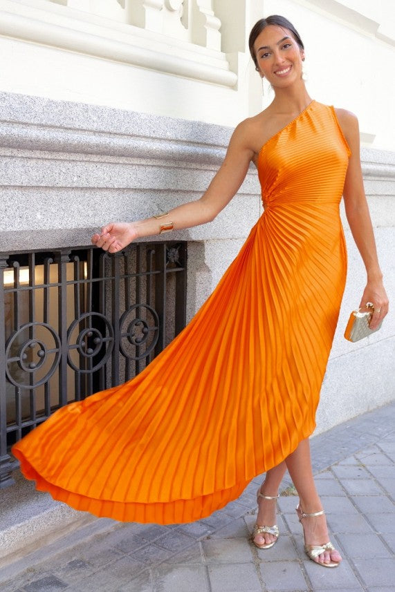 Alissa Pleat Dress Orange