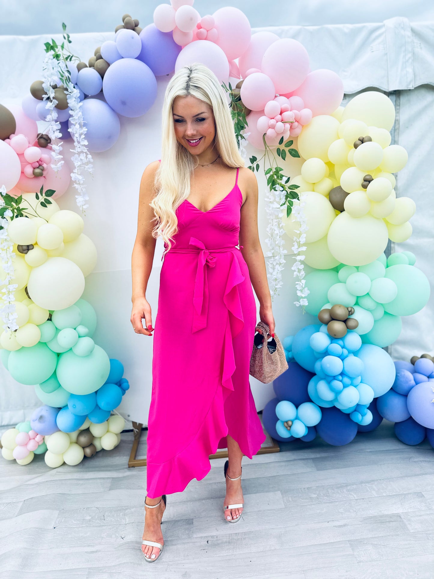Isadora Pink Cami Frill Detail Maxi Dress