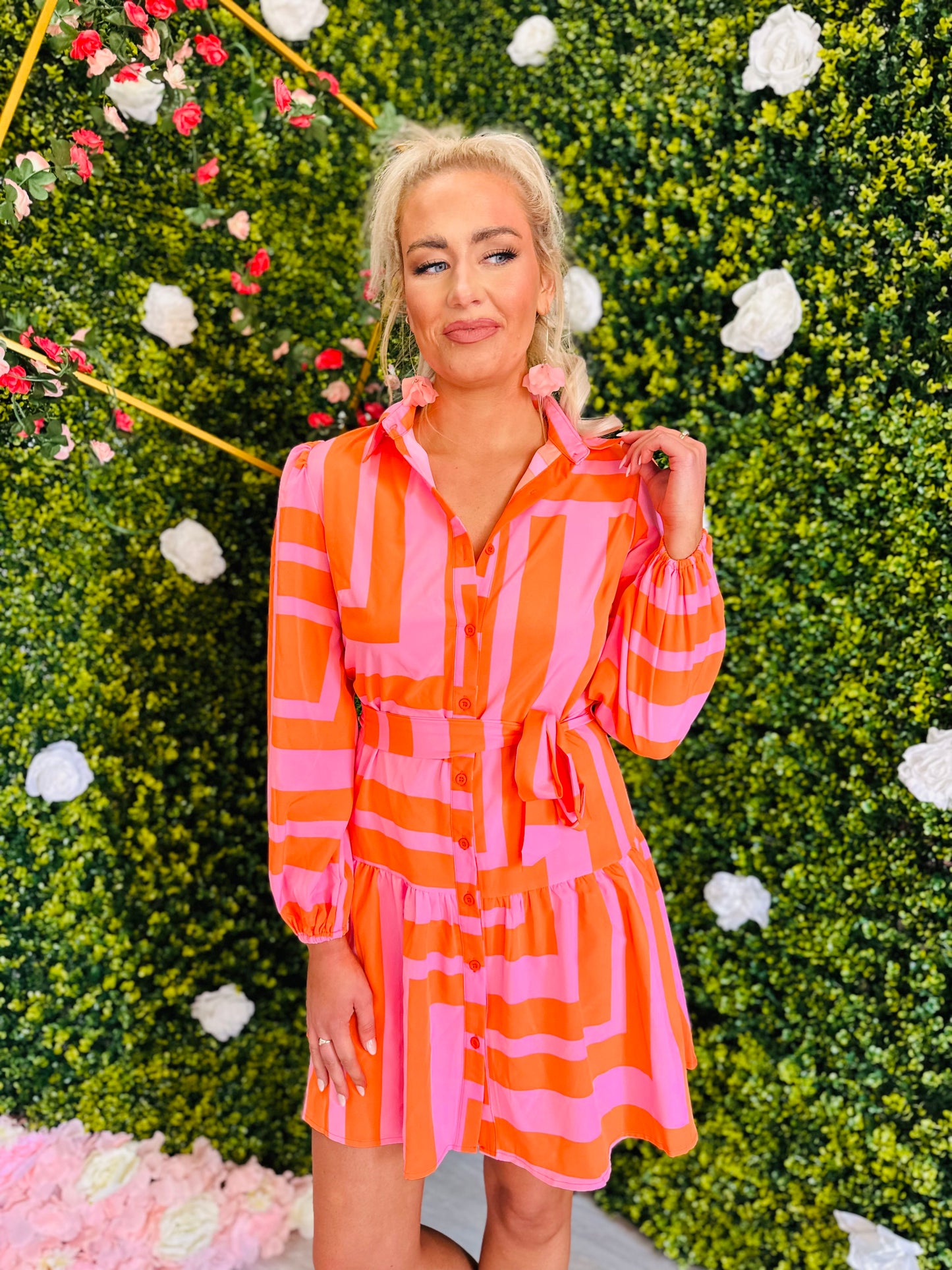 Phoebe Mini Shirt Dress Pink & Orange