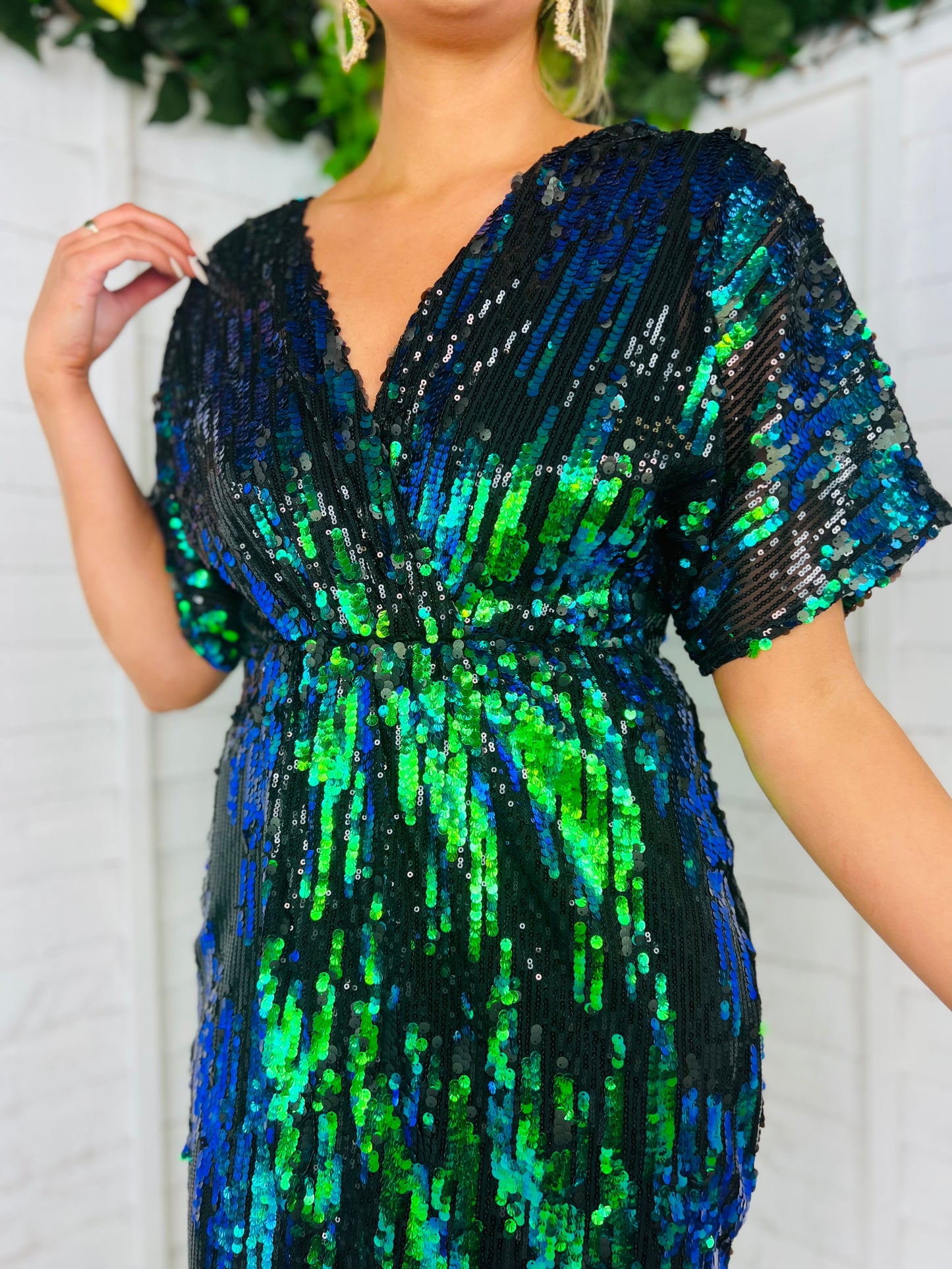 Novah Black Sequin Wrap Detailing Midi Dress