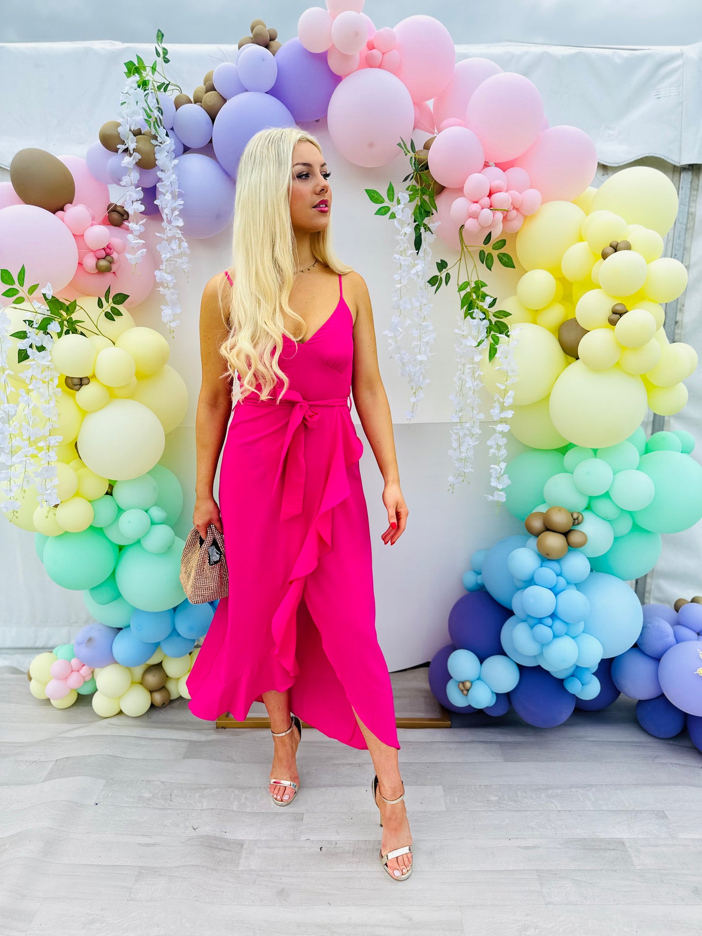 Isadora Pink Cami Frill Detail Maxi Dress