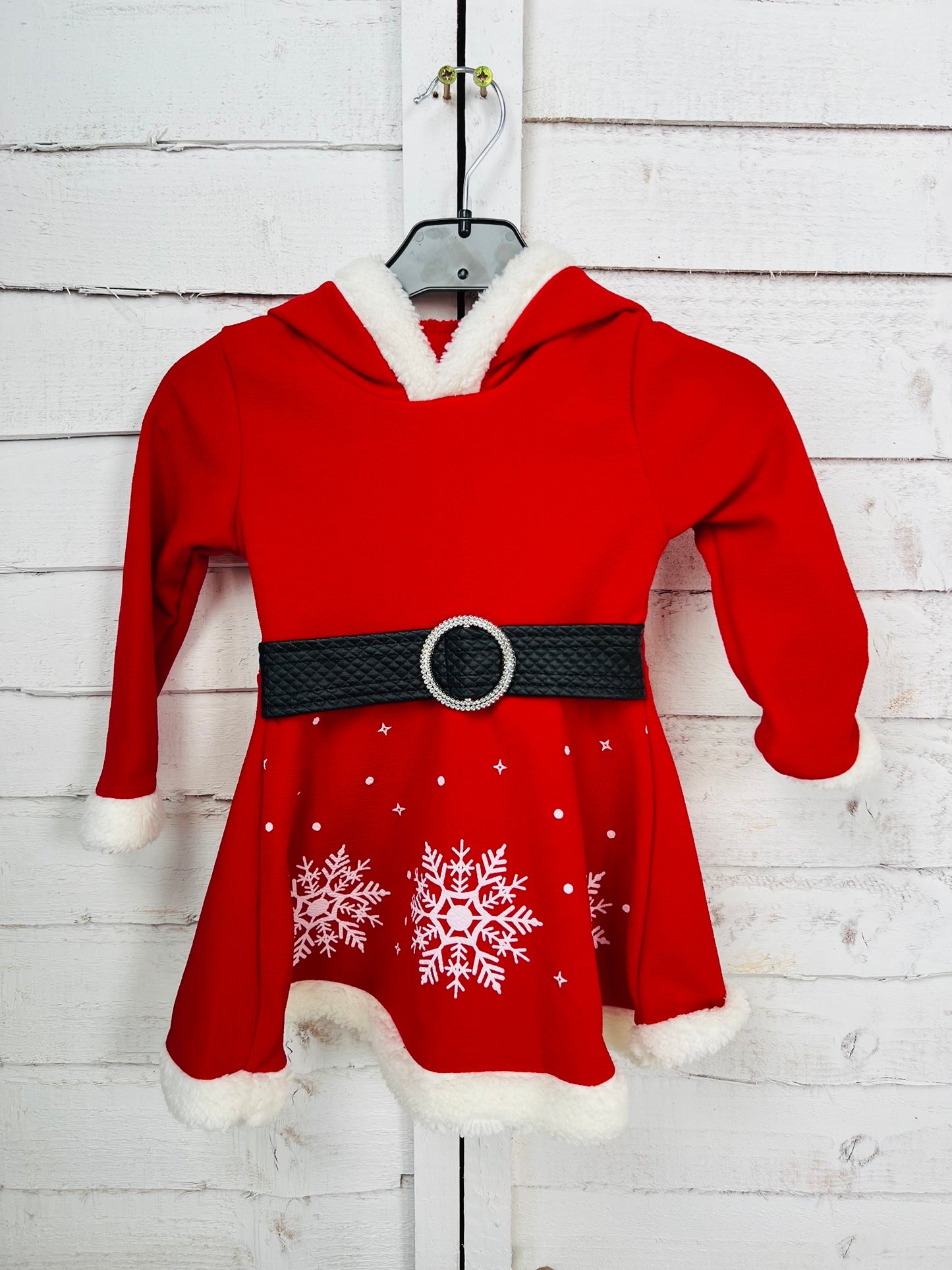 Girls Santa Dress with snowflake trim