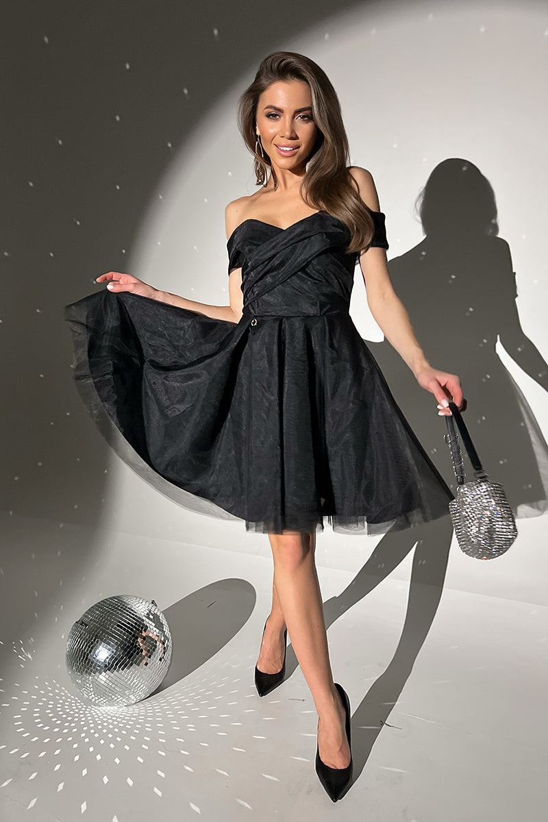 Megan Cross Over Mini Dress Black