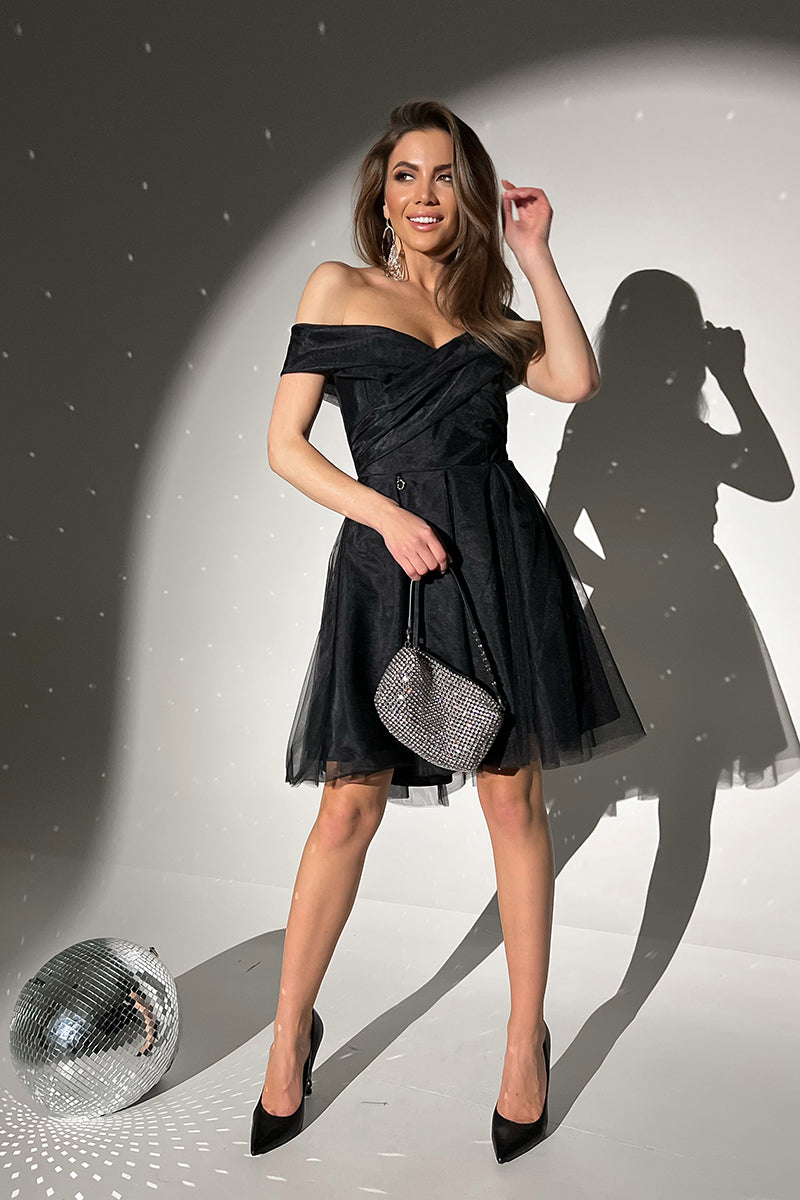 Megan Cross Over Mini Dress Black