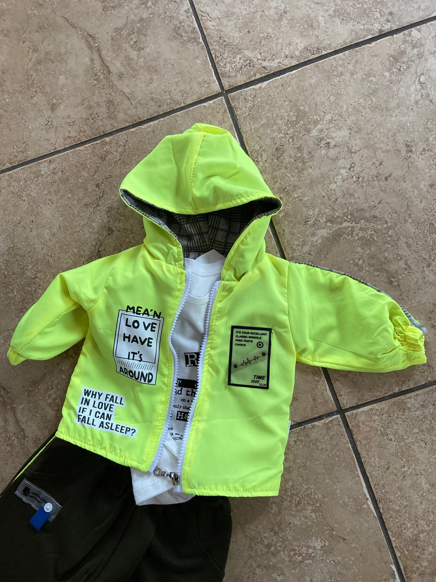 Boys zip hoodie tracksuit neon yellow