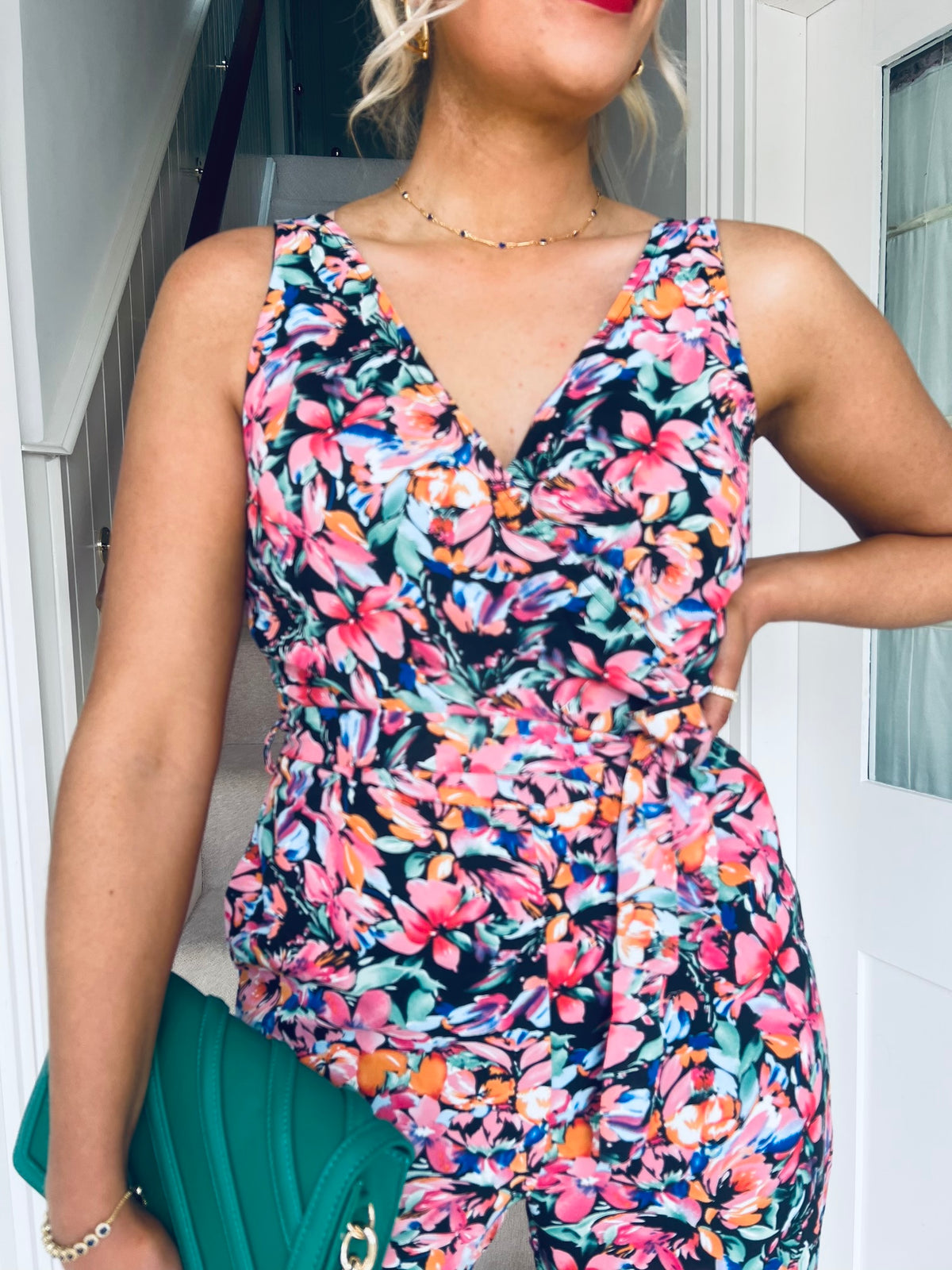 Florence Wrap Neck Jumpsuit Pink/Orange Floral