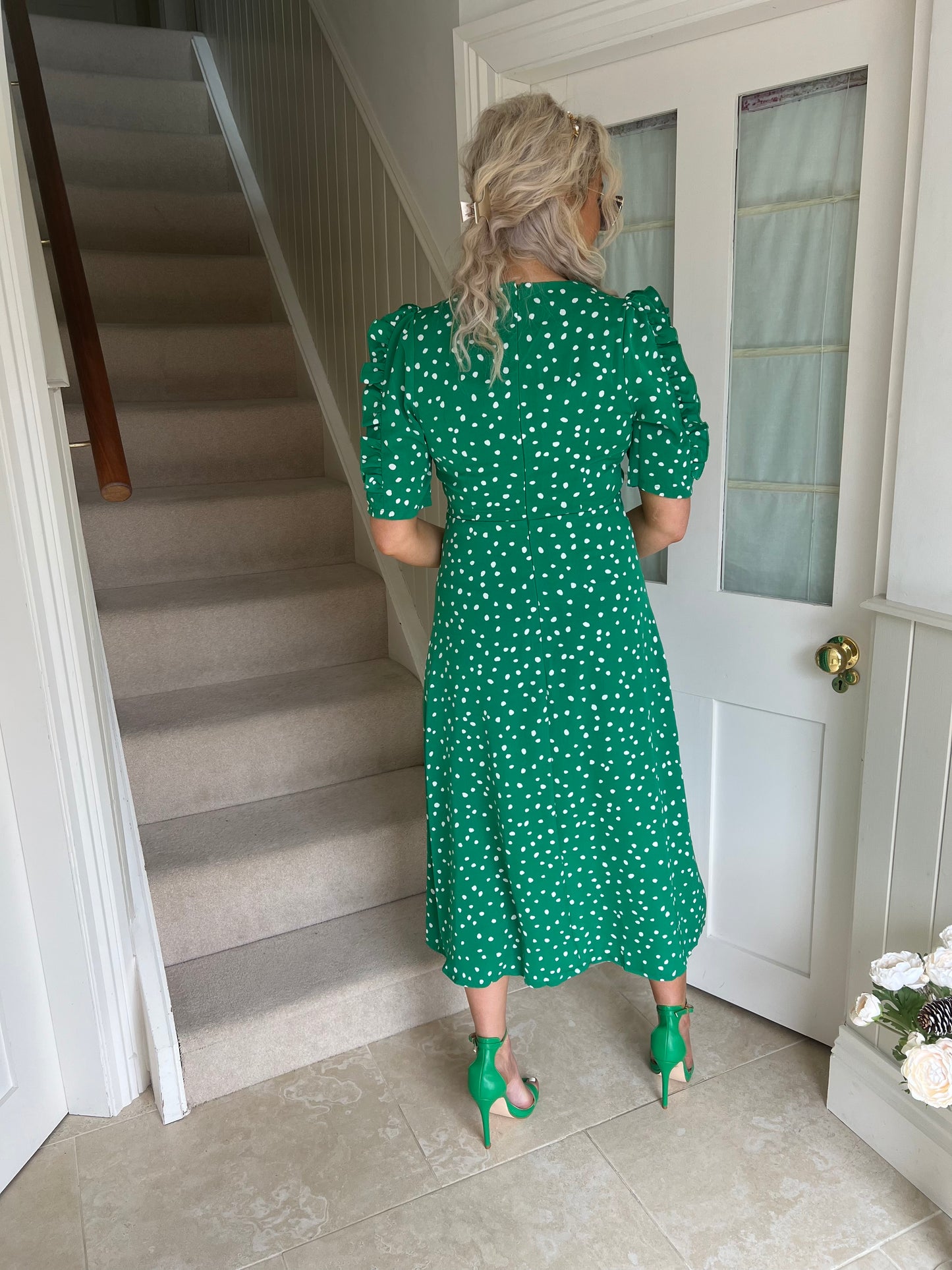 Adelyn Midi Dress Green Polka Dot