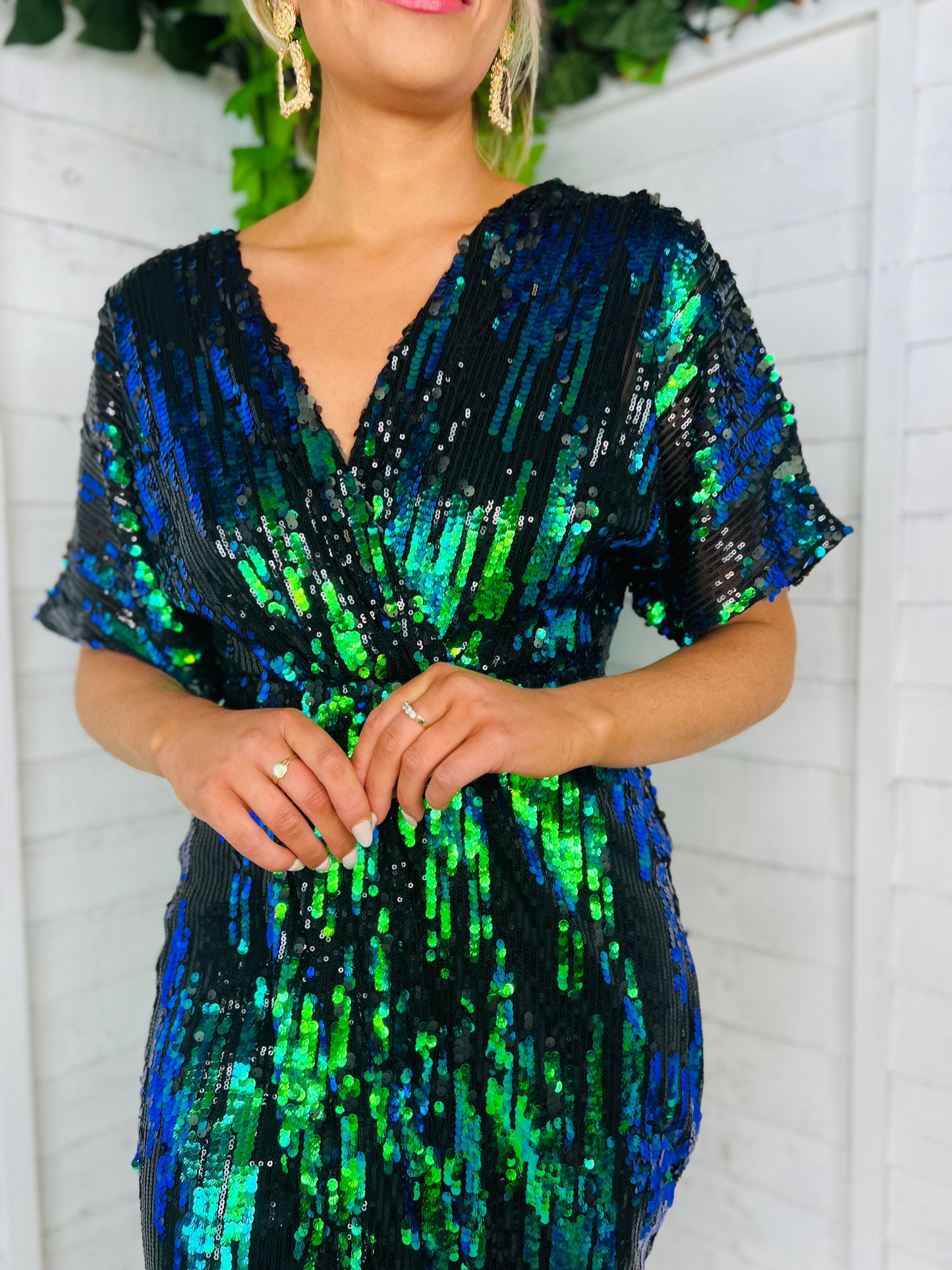 Novah Black Sequin Wrap Detailing Midi Dress