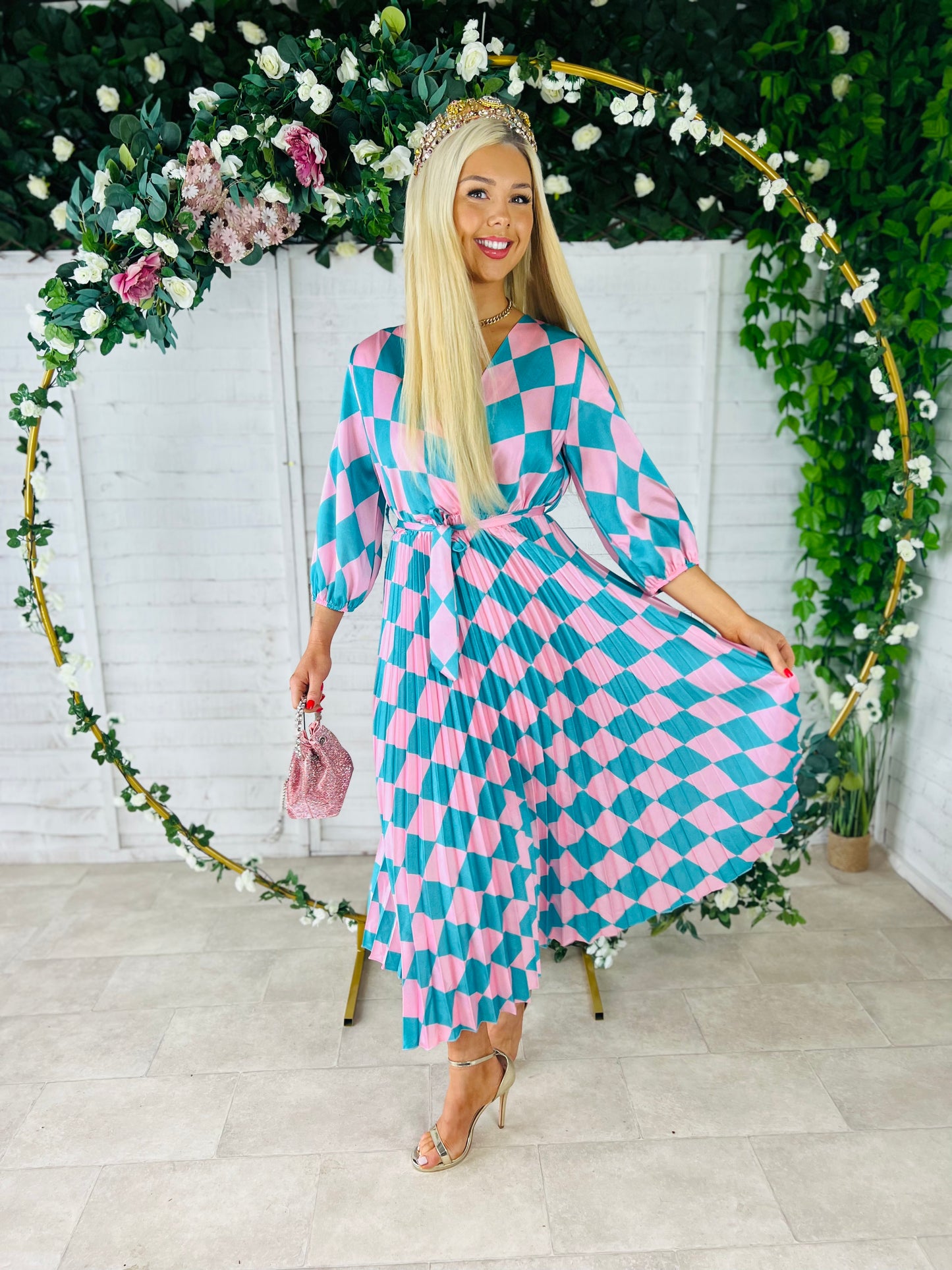Sonika Dress Pink/Cyan