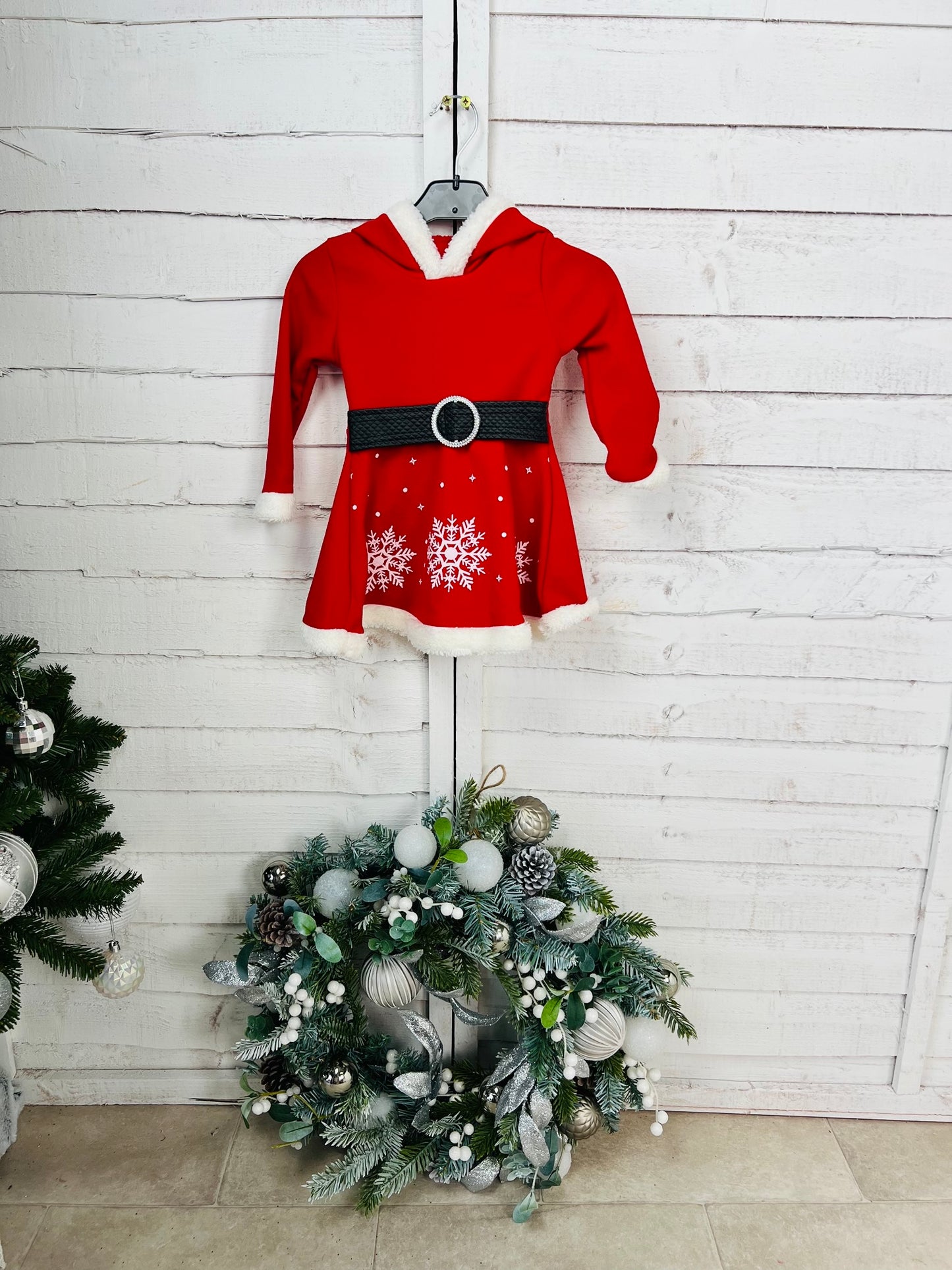 Girls Santa Dress with snowflake trim