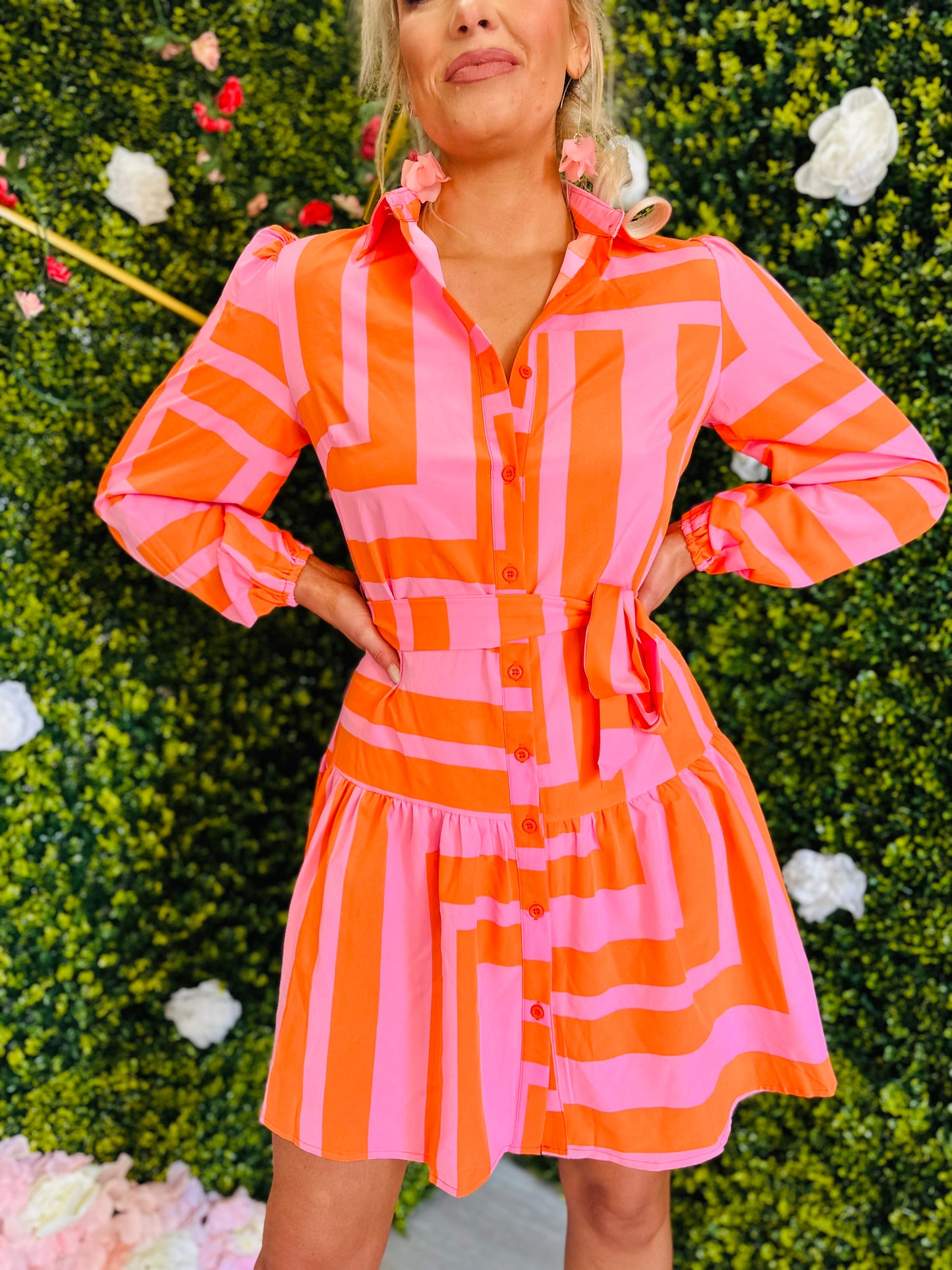 Phoebe Mini Shirt Dress Pink & Orange