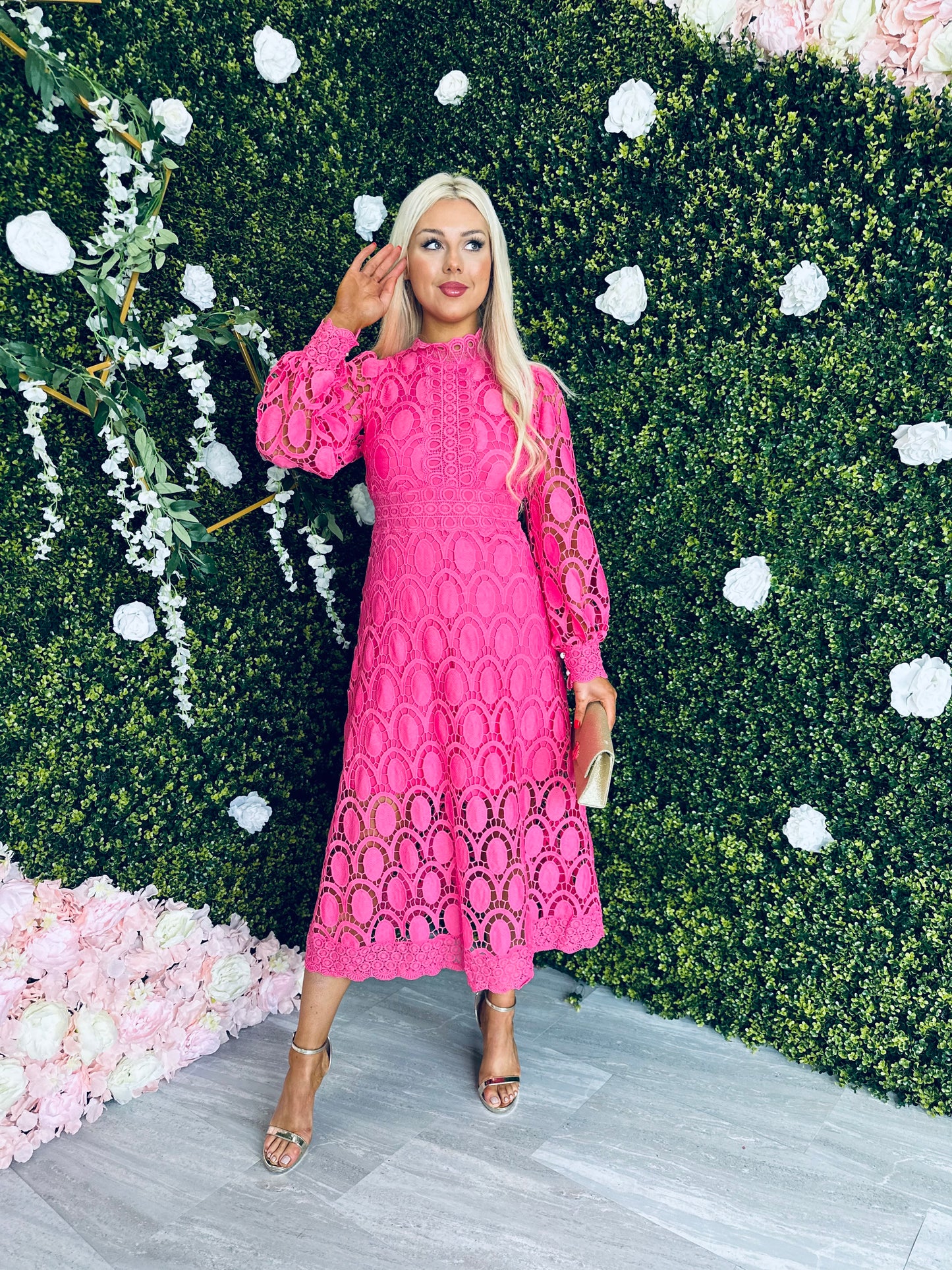 Briana Crochet Maxi Dress Pink