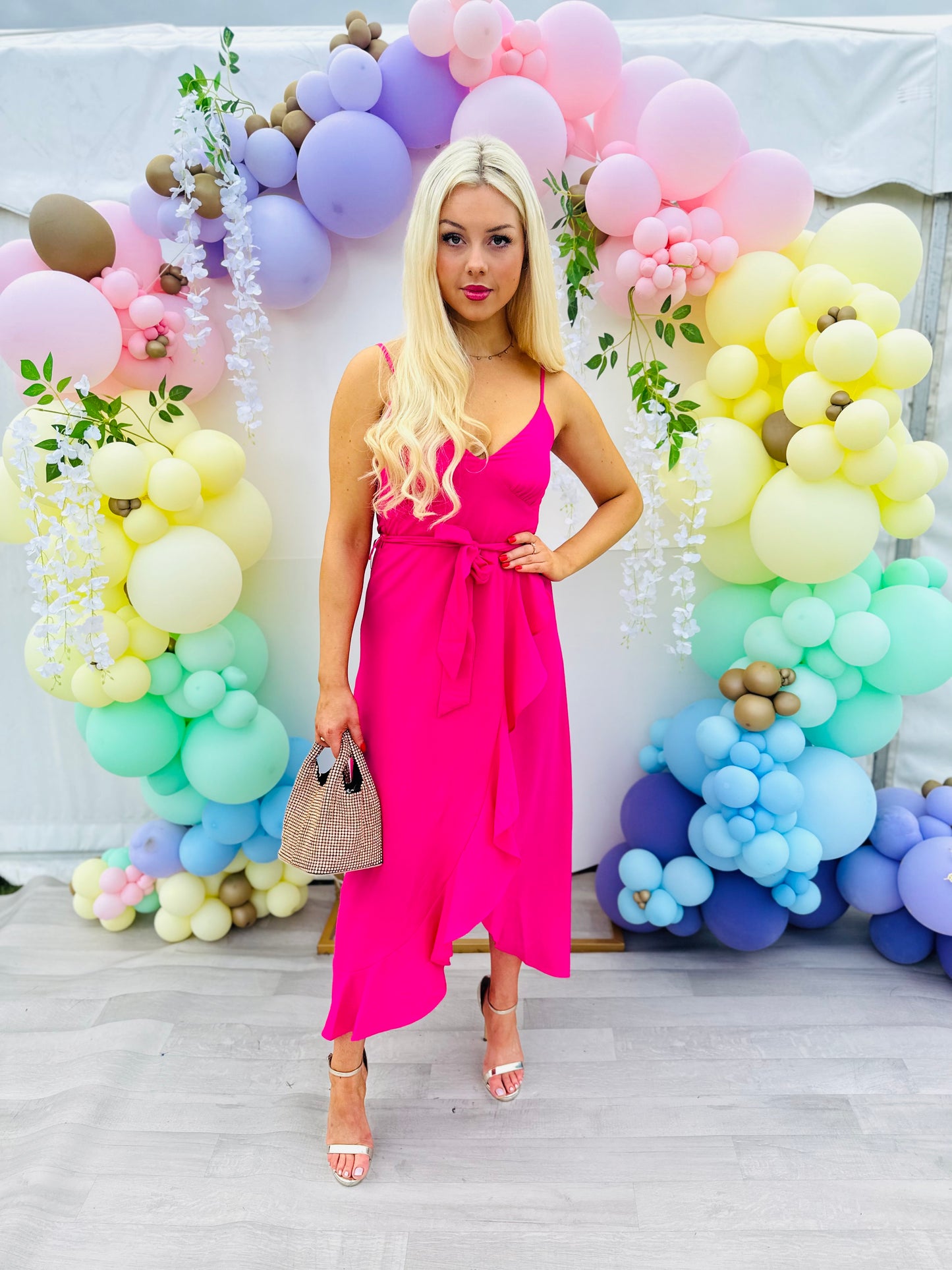 Isadora Pink Cami Frill Detail Maxi Dress