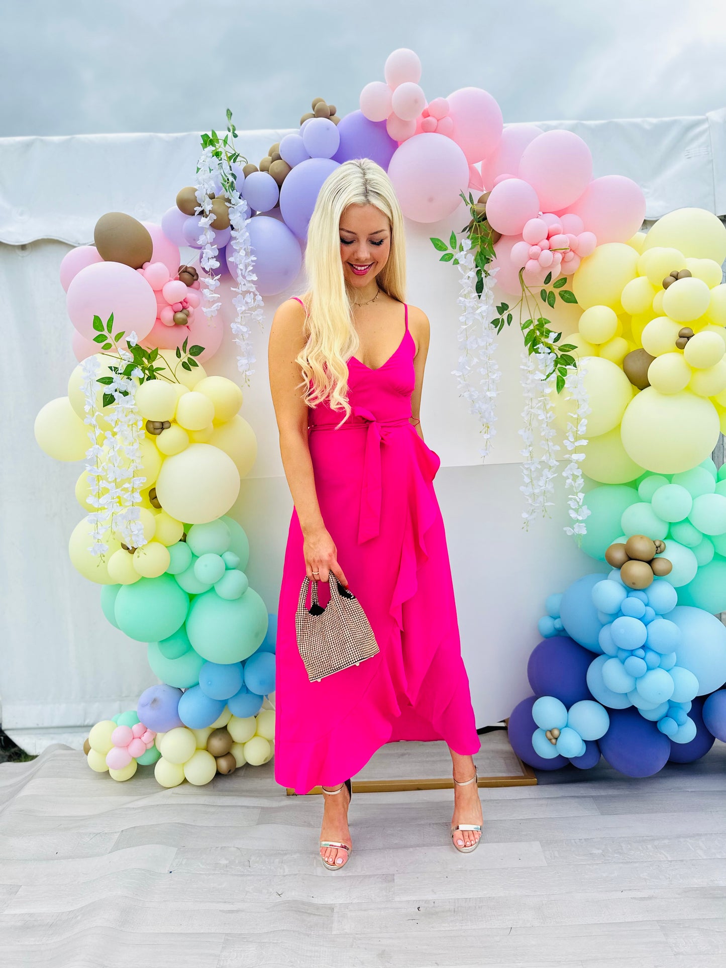 Isadora Pink Cami Frill Detail Maxi Dress