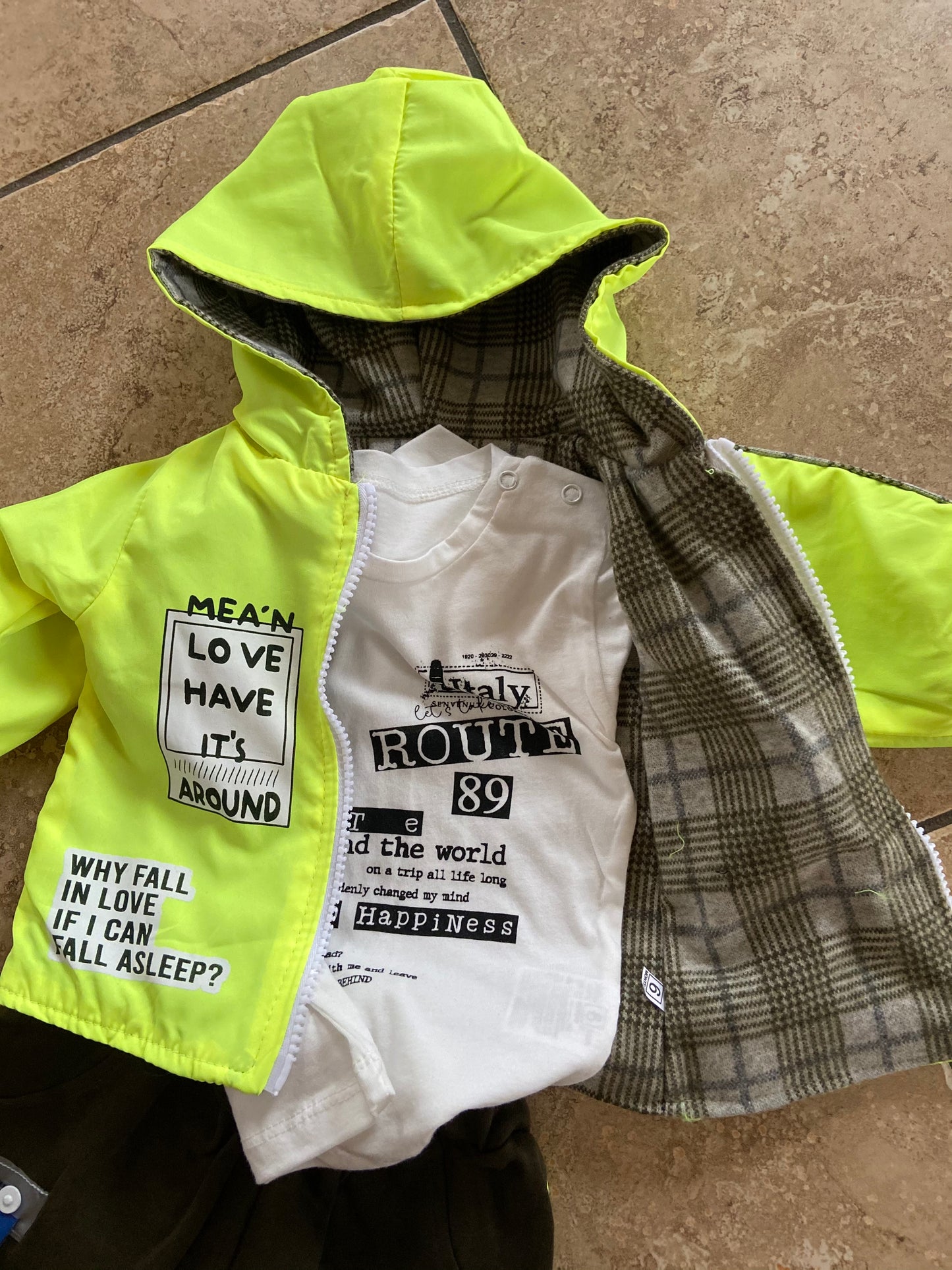 Boys zip hoodie tracksuit neon yellow