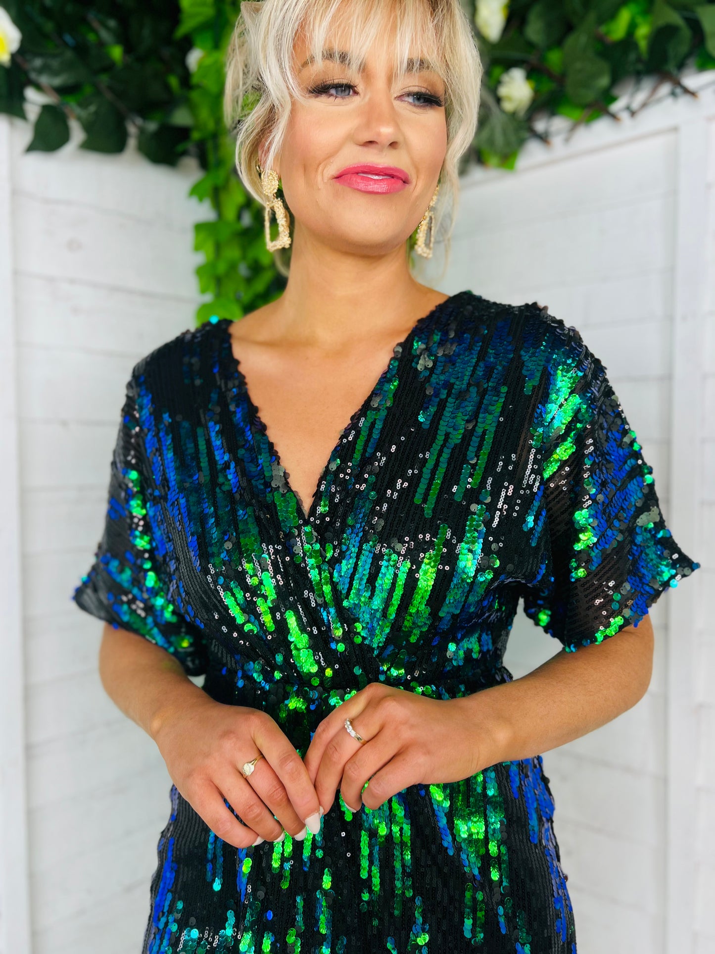 Novah Black Sequin Wrap Detailing Midi Dress