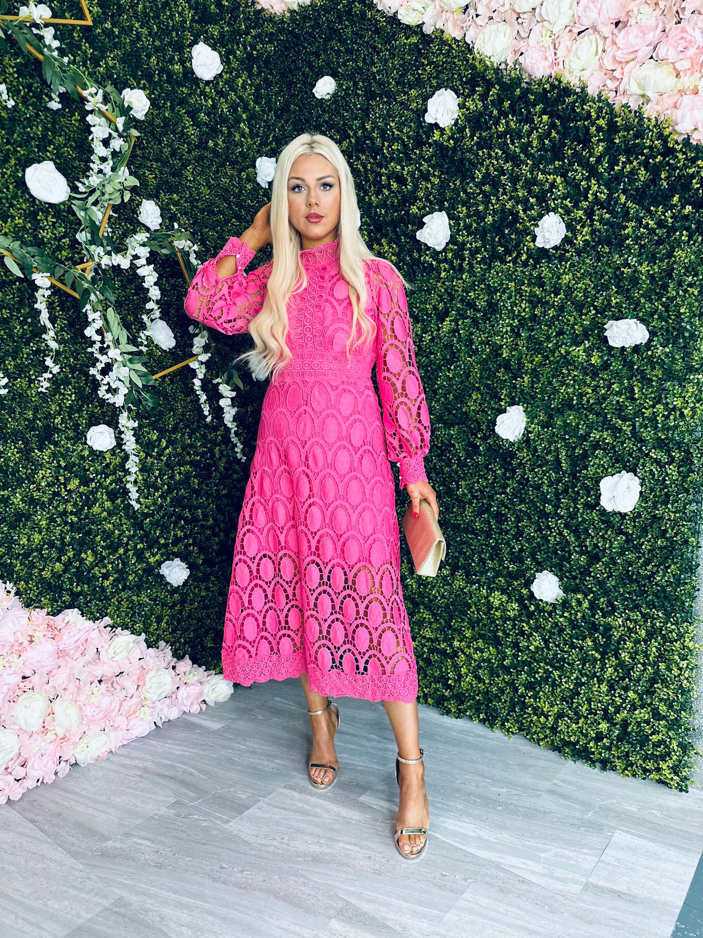 Briana Crochet Maxi Dress Pink