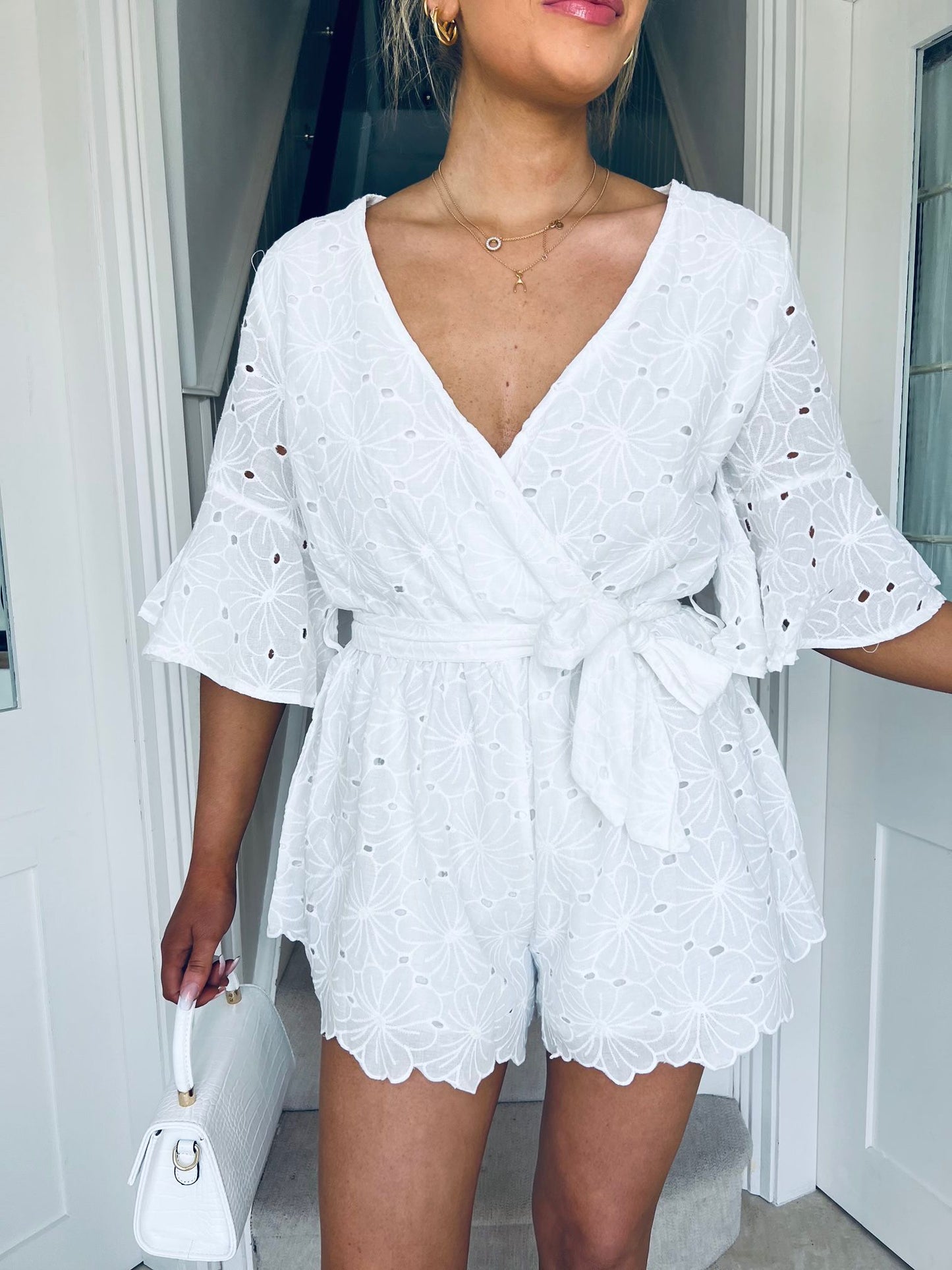 Pia Lace Playsuit White
