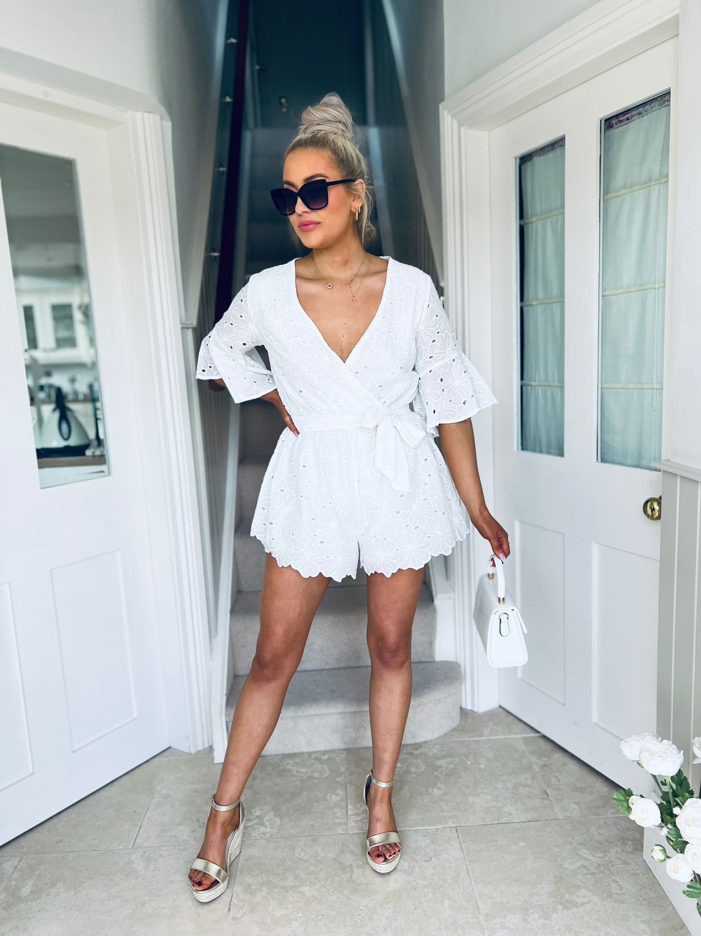 Pia Lace Playsuit White