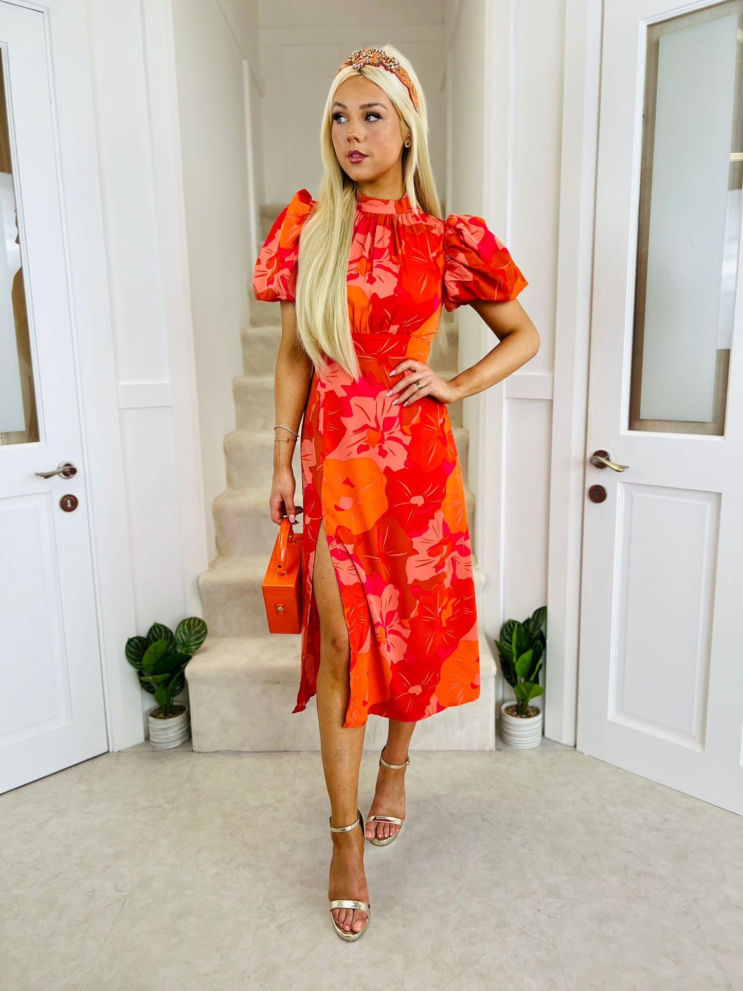 Lillith Midi Dress Floral coral
