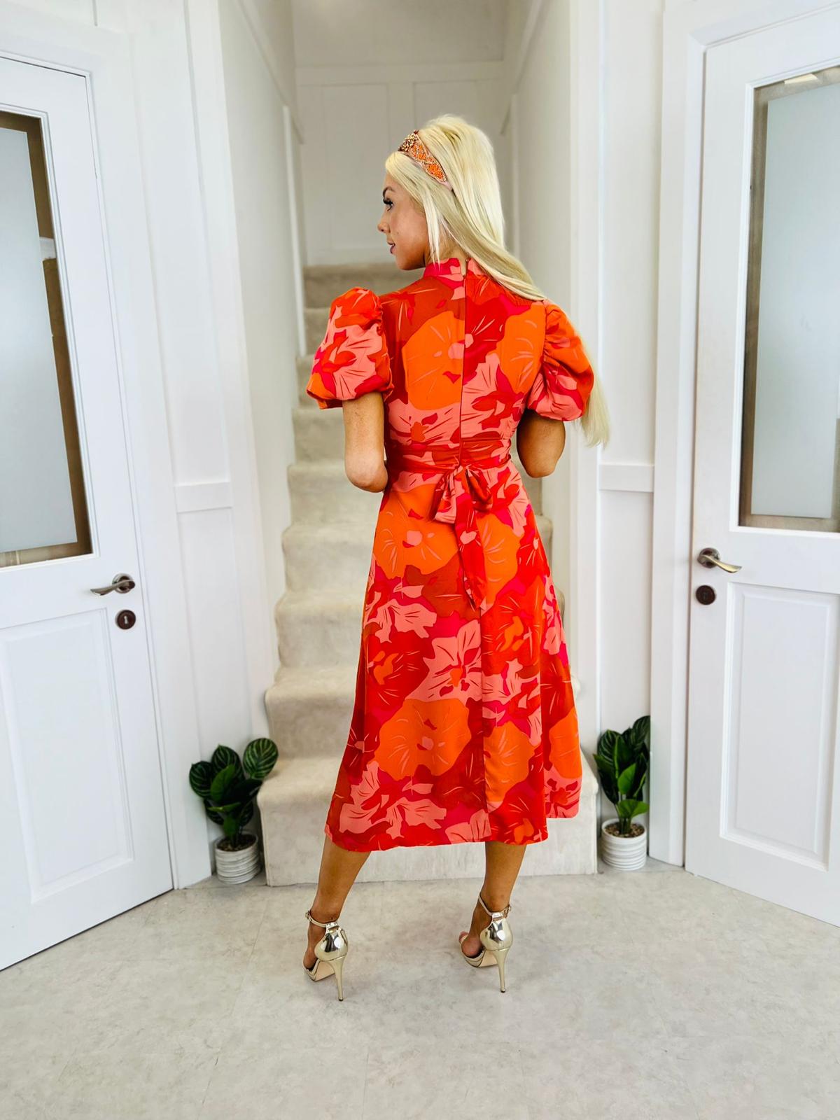 Lillith Midi Dress Floral coral