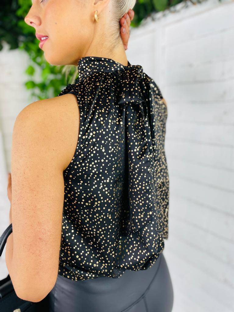 Jessica High Neck Top Gold & Black