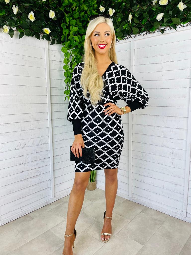 Selena Knit Dress White/Black