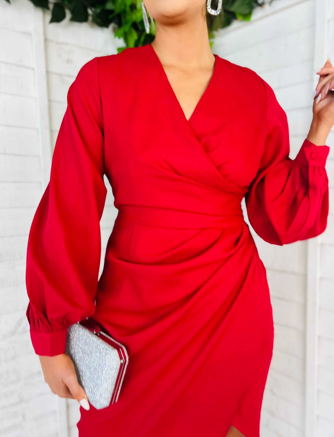 Elsa Long Sleeve Wrap Asymmetric Dress Red