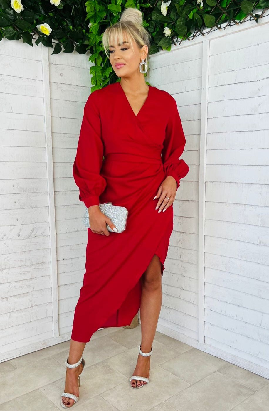 Elsa Long Sleeve Wrap Asymmetric Dress Red