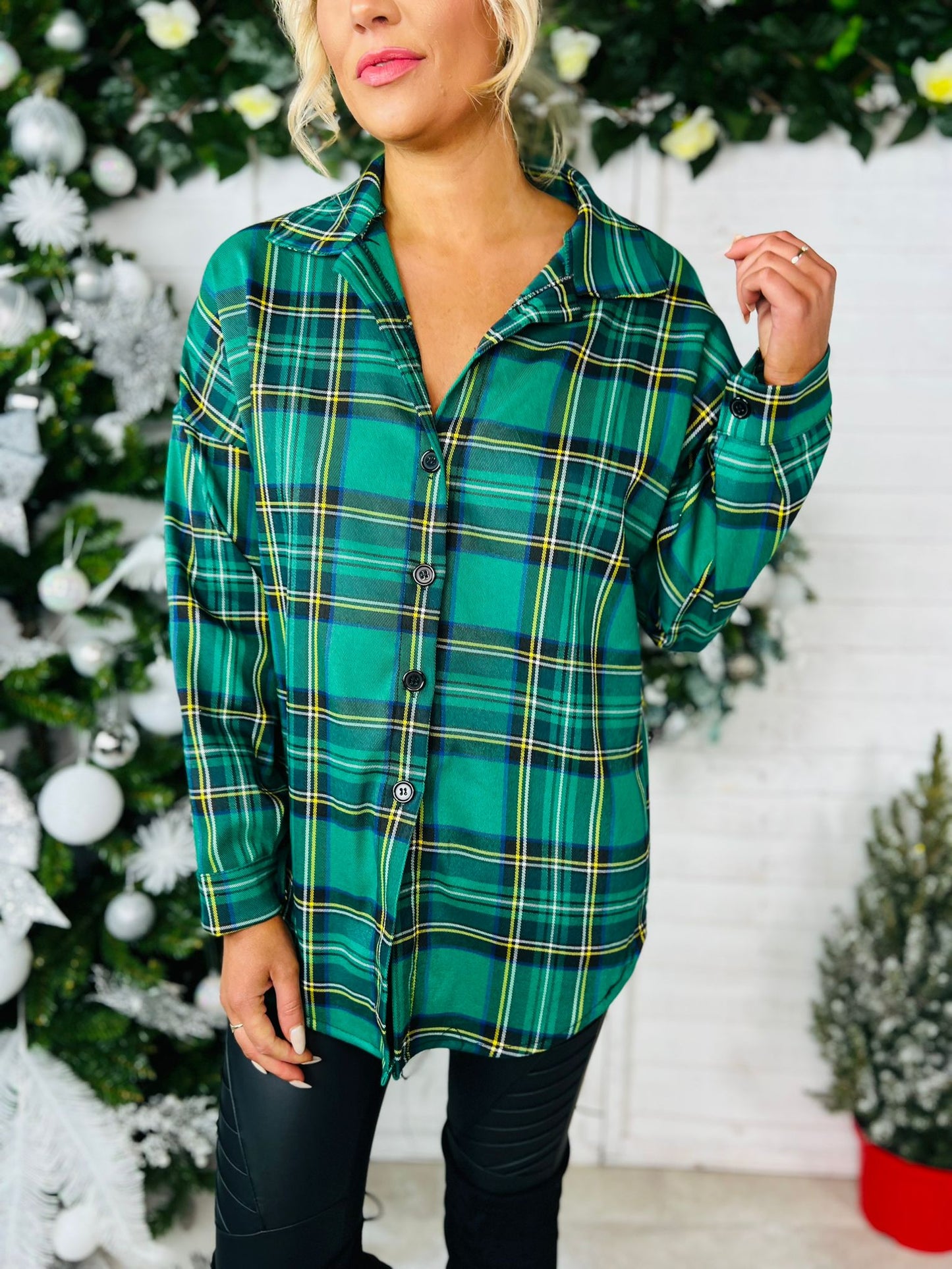 Vixen Tartin Oversizee Shirt Green