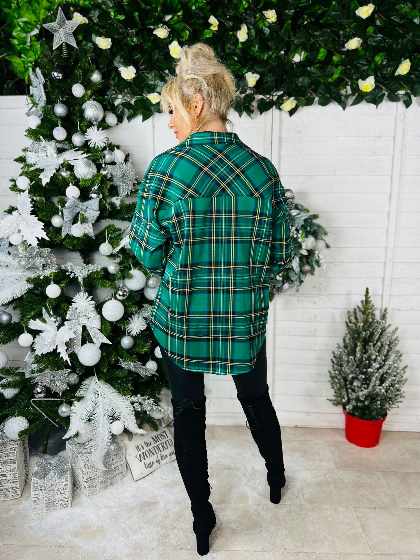 Vixen Tartin Oversizee Shirt Green