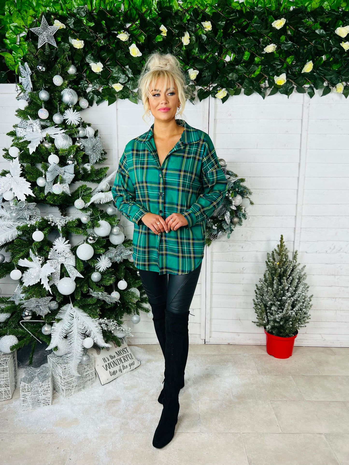 Vixen Tartin Oversizee Shirt Green