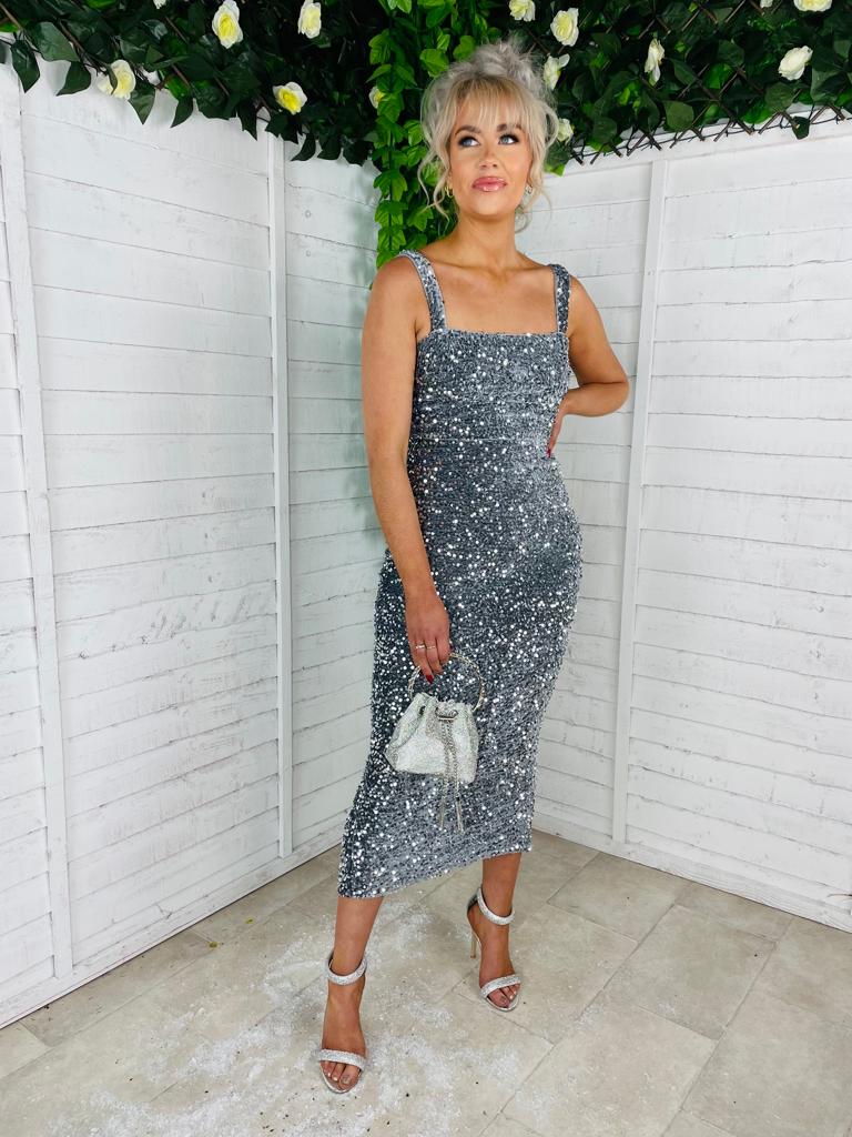 Suva Sequin Midi Dress Silver