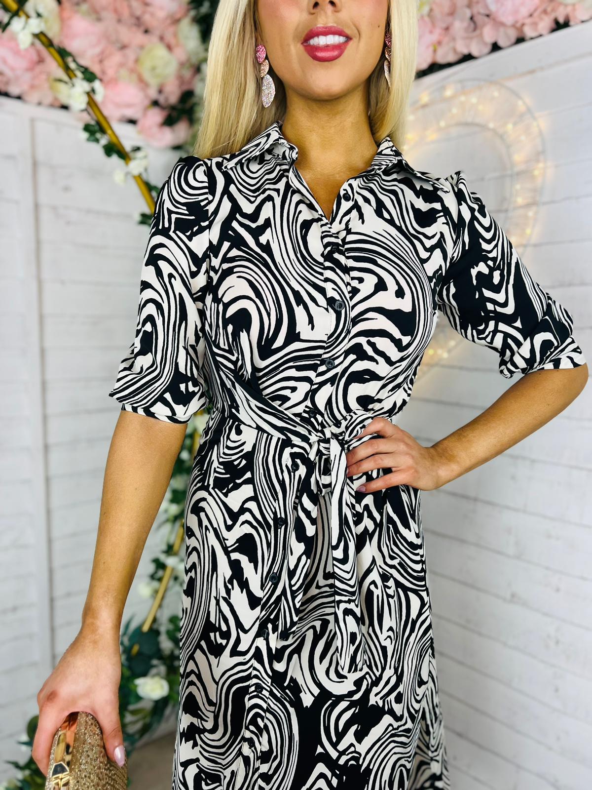 Trish Midi Dress Stone/Black