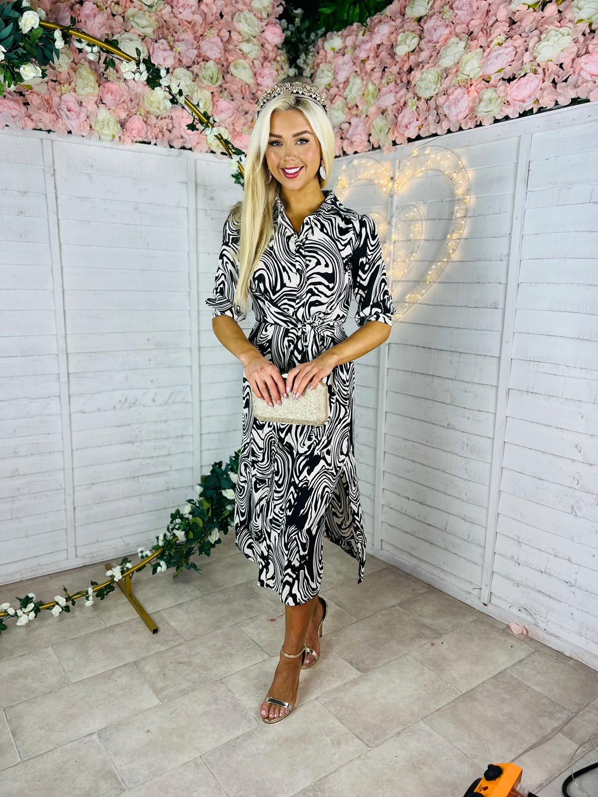 Trish Midi Dress Stone/Black